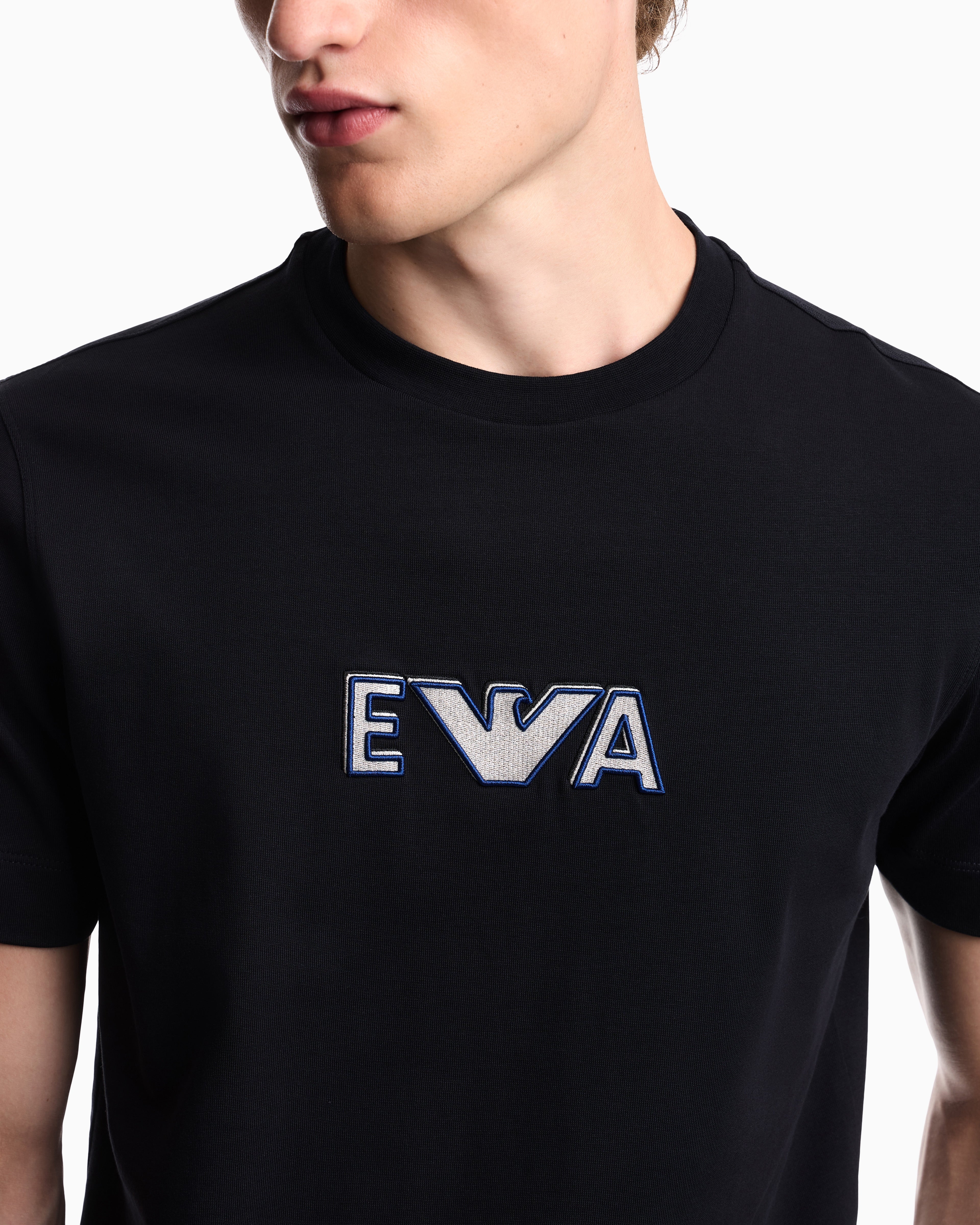 Emporio Armani Heavy jersey T-shirt with metal logo embroidery