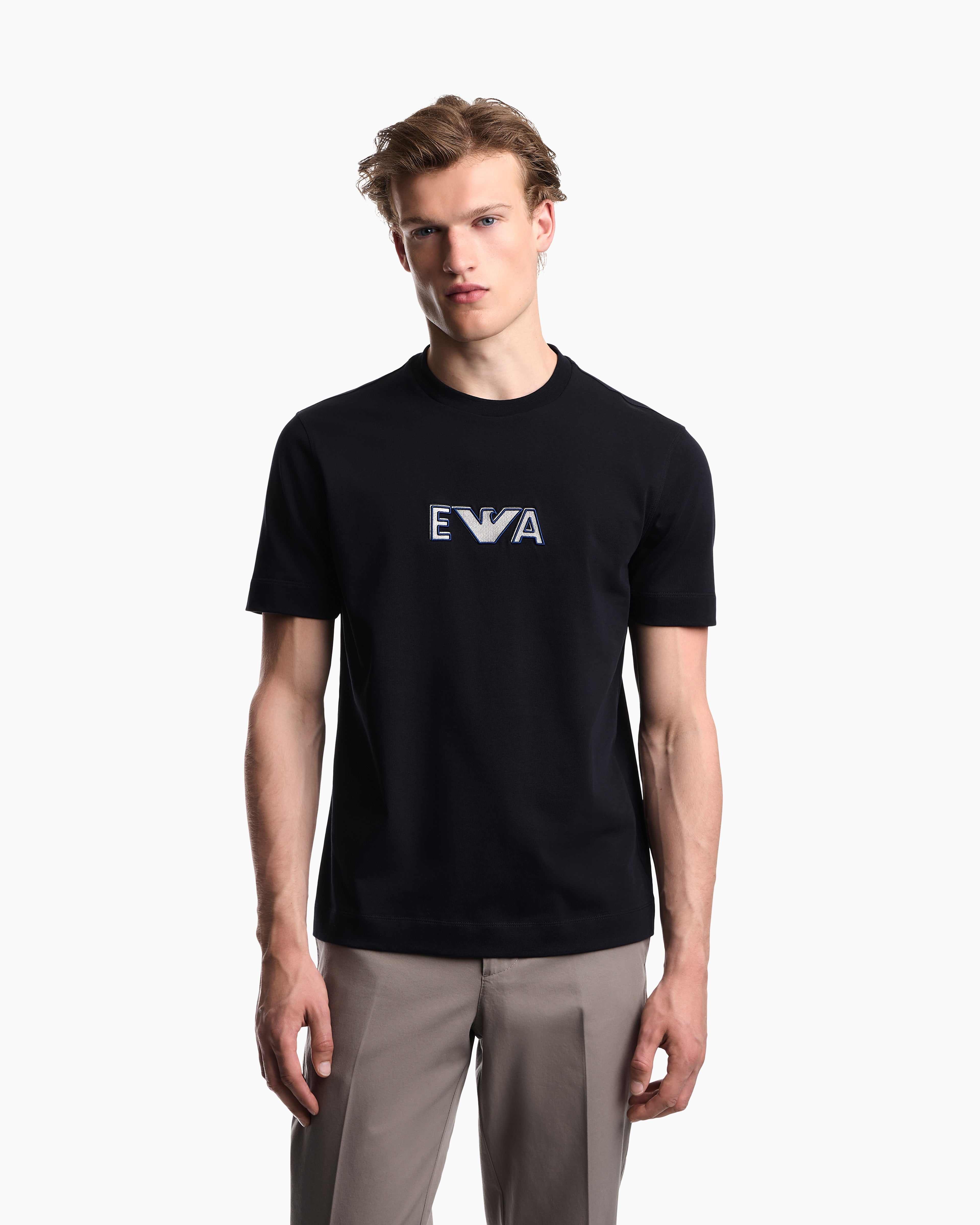 Emporio Armani Heavy jersey T-shirt with metal logo embroidery