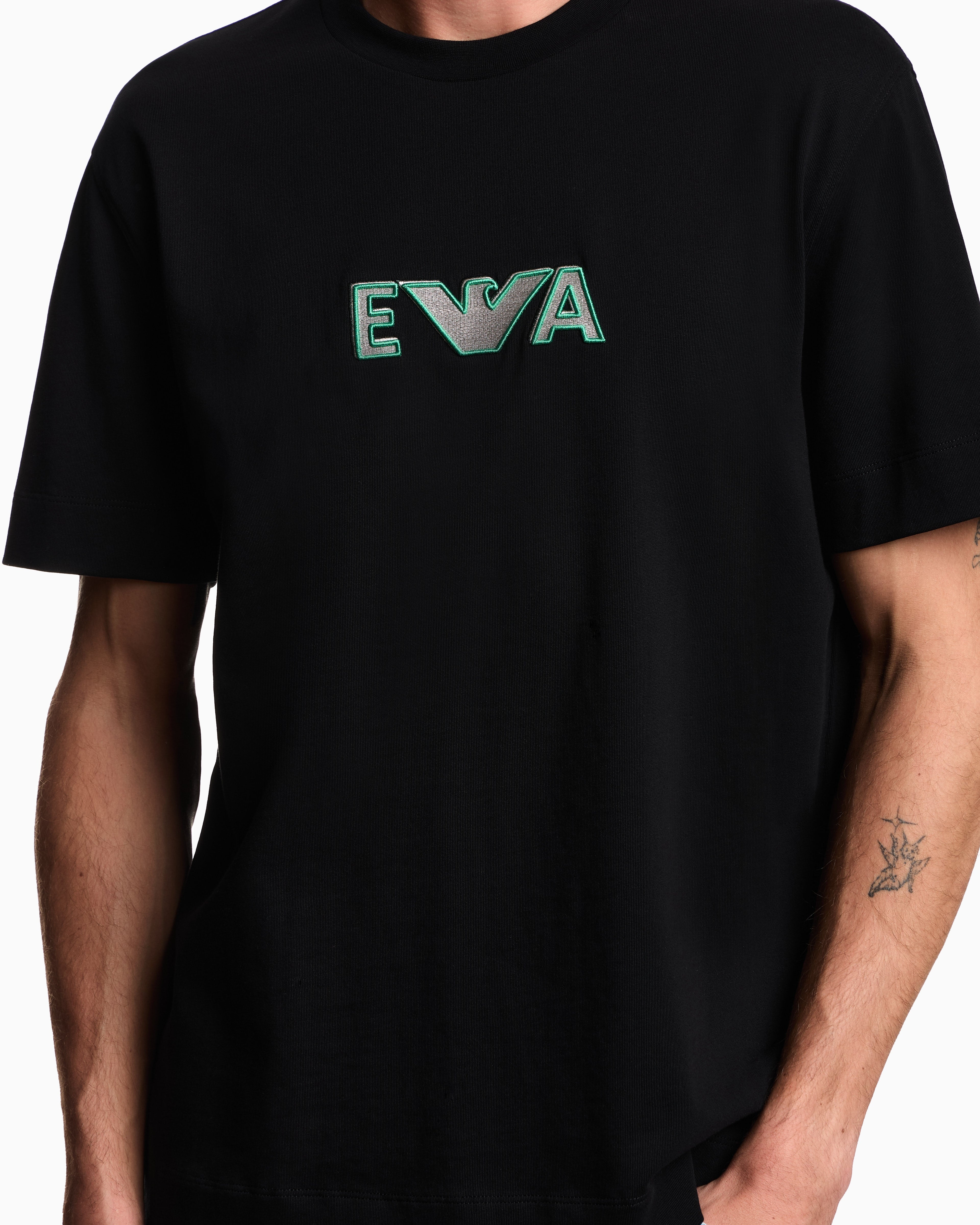 Emporio Armani Heavy jersey T-shirt with metal logo embroidery