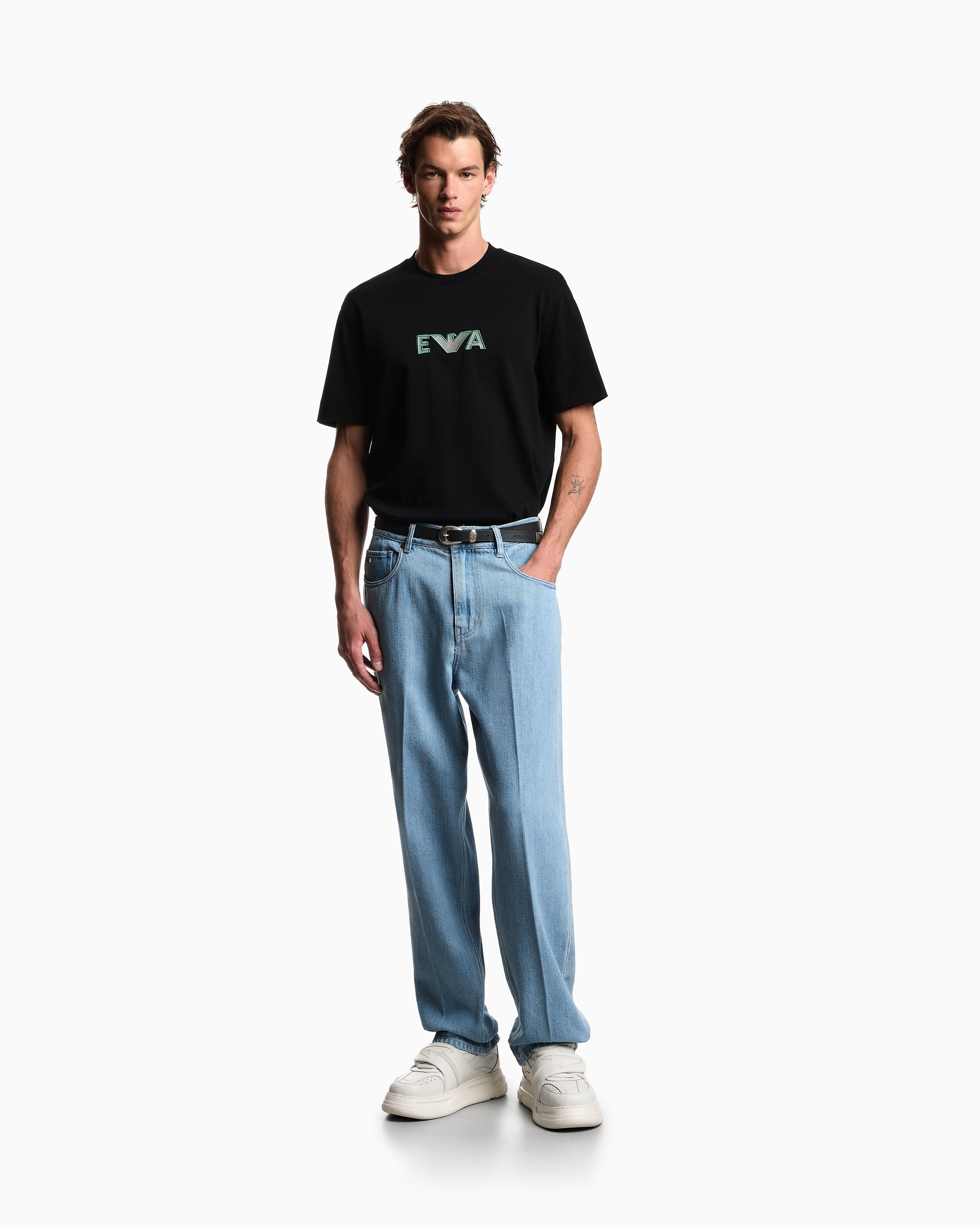 Emporio Armani Heavy jersey T-shirt with metal logo embroidery
