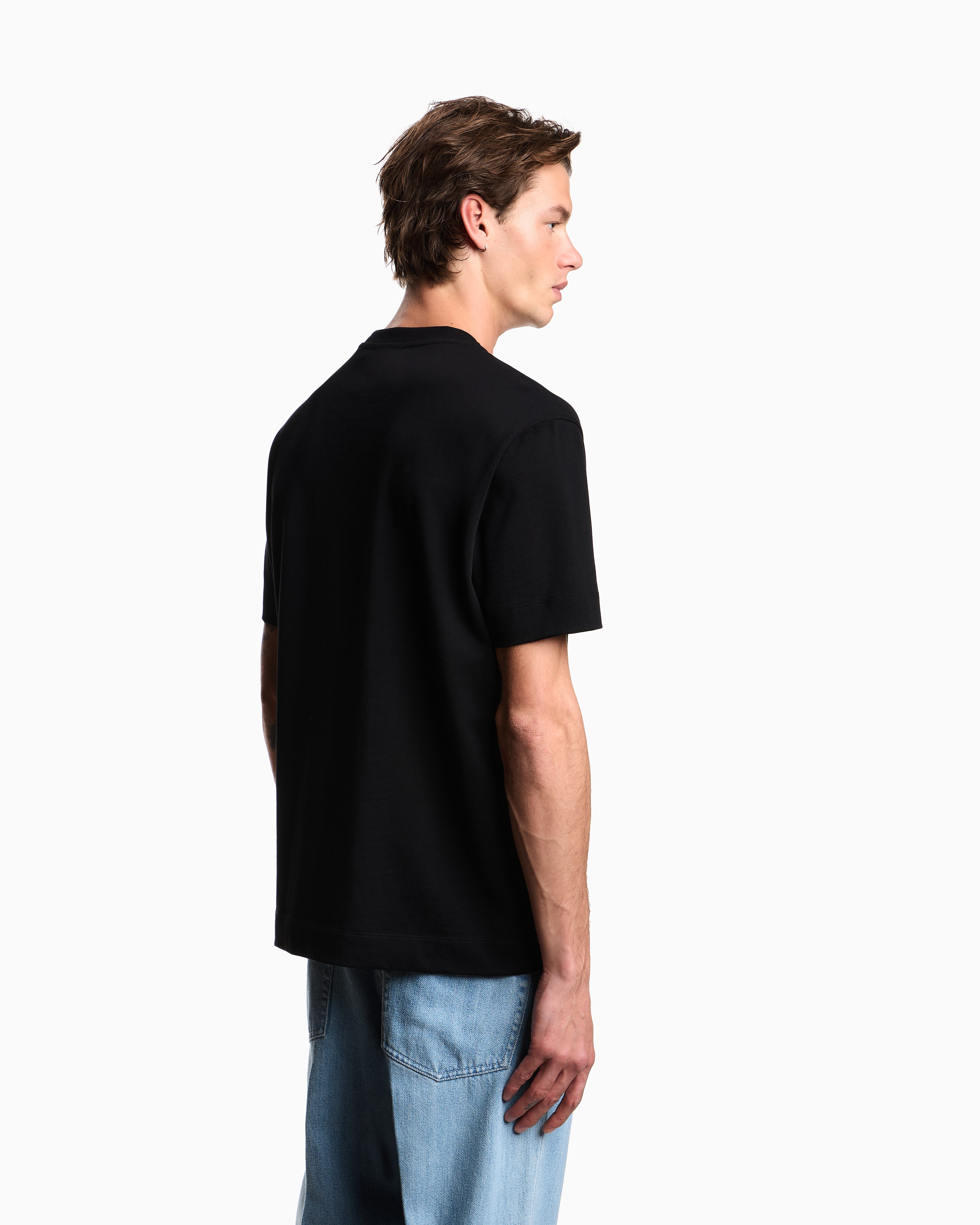 Emporio Armani Heavy jersey T-shirt with metal logo embroidery