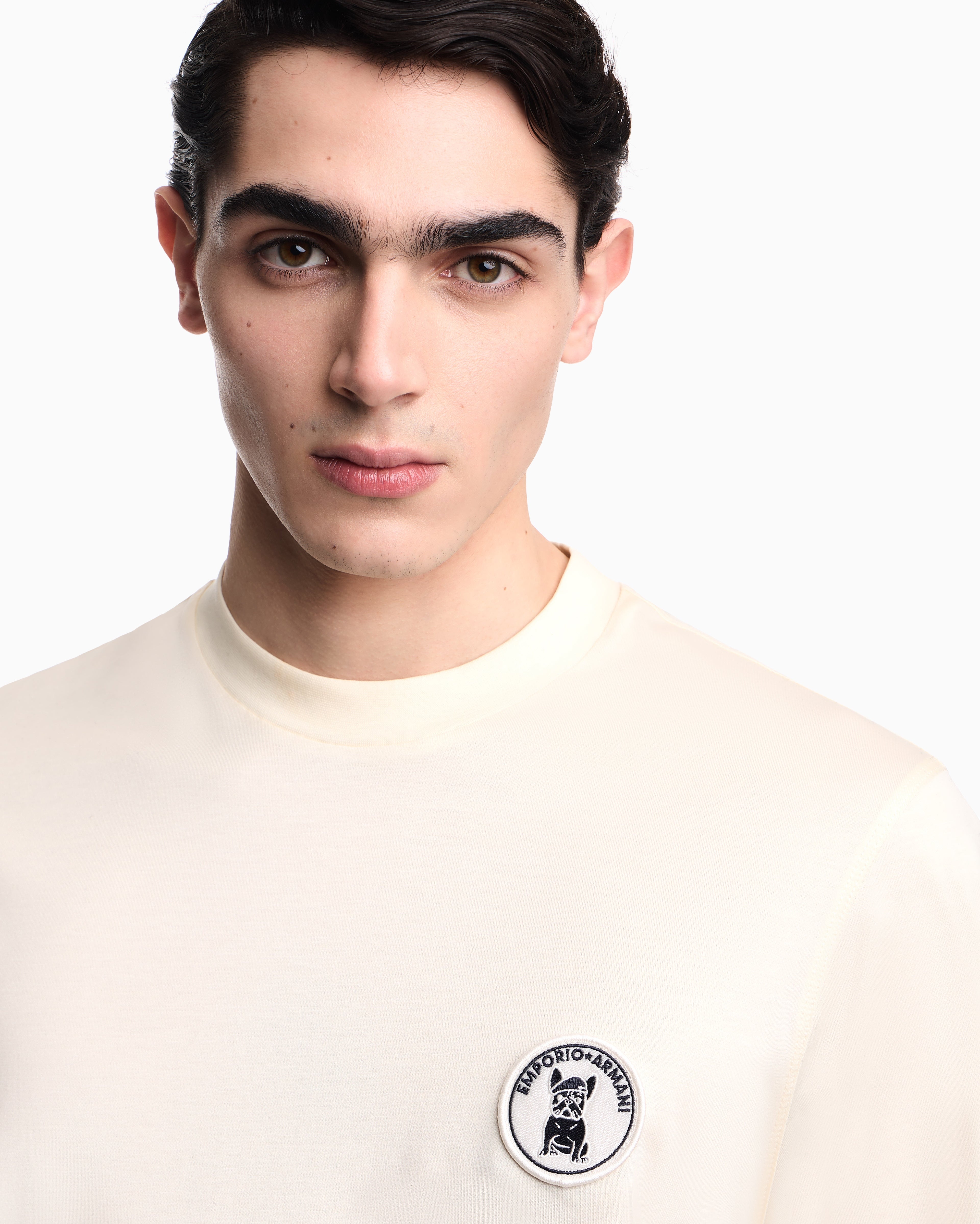 Emporio Armani Lyocell-blend jersey T-shirt with French bulldog patch