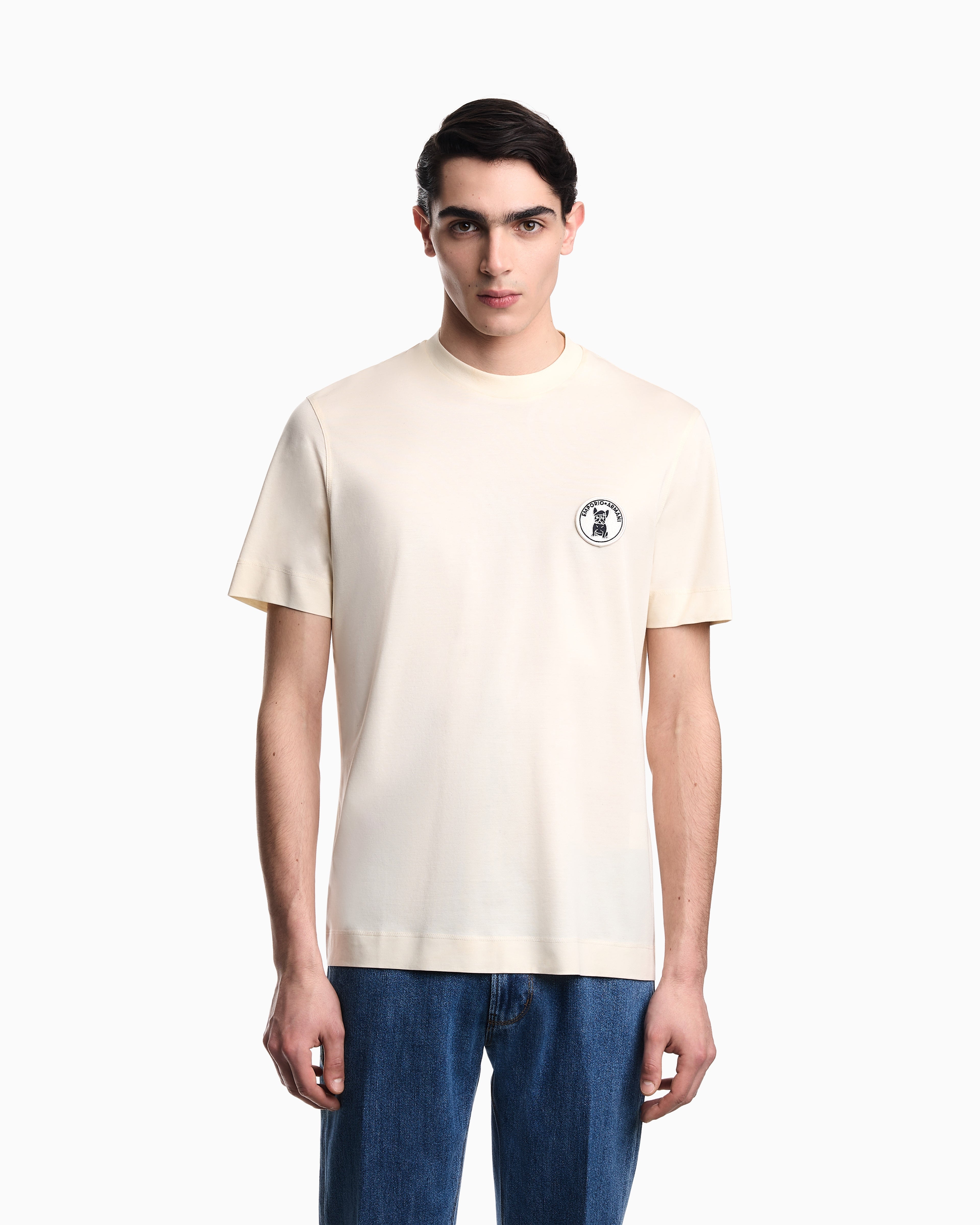 Emporio Armani Lyocell-blend jersey T-shirt with French bulldog patch