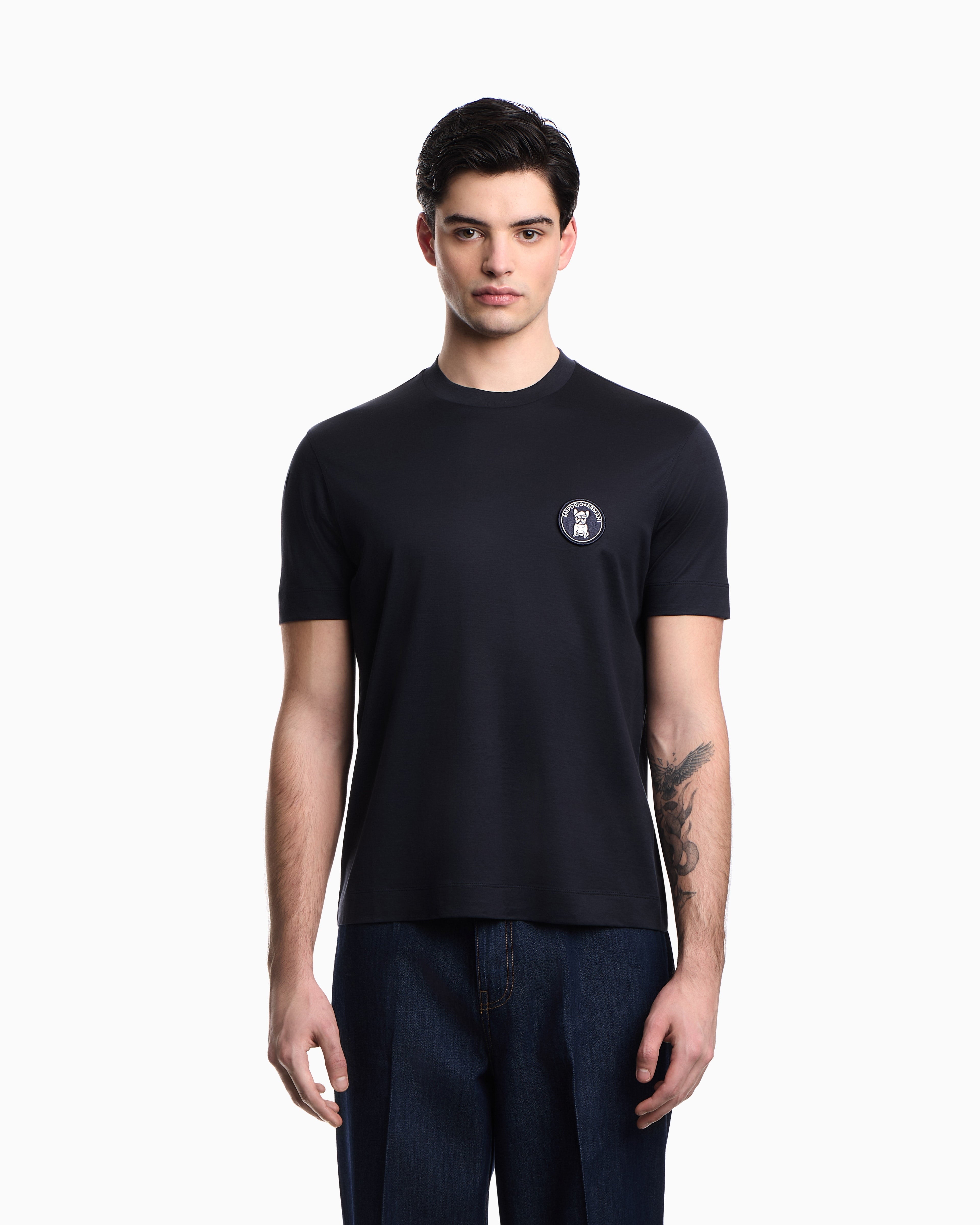 Emporio Armani Lyocell-blend jersey T-shirt with French bulldog patch