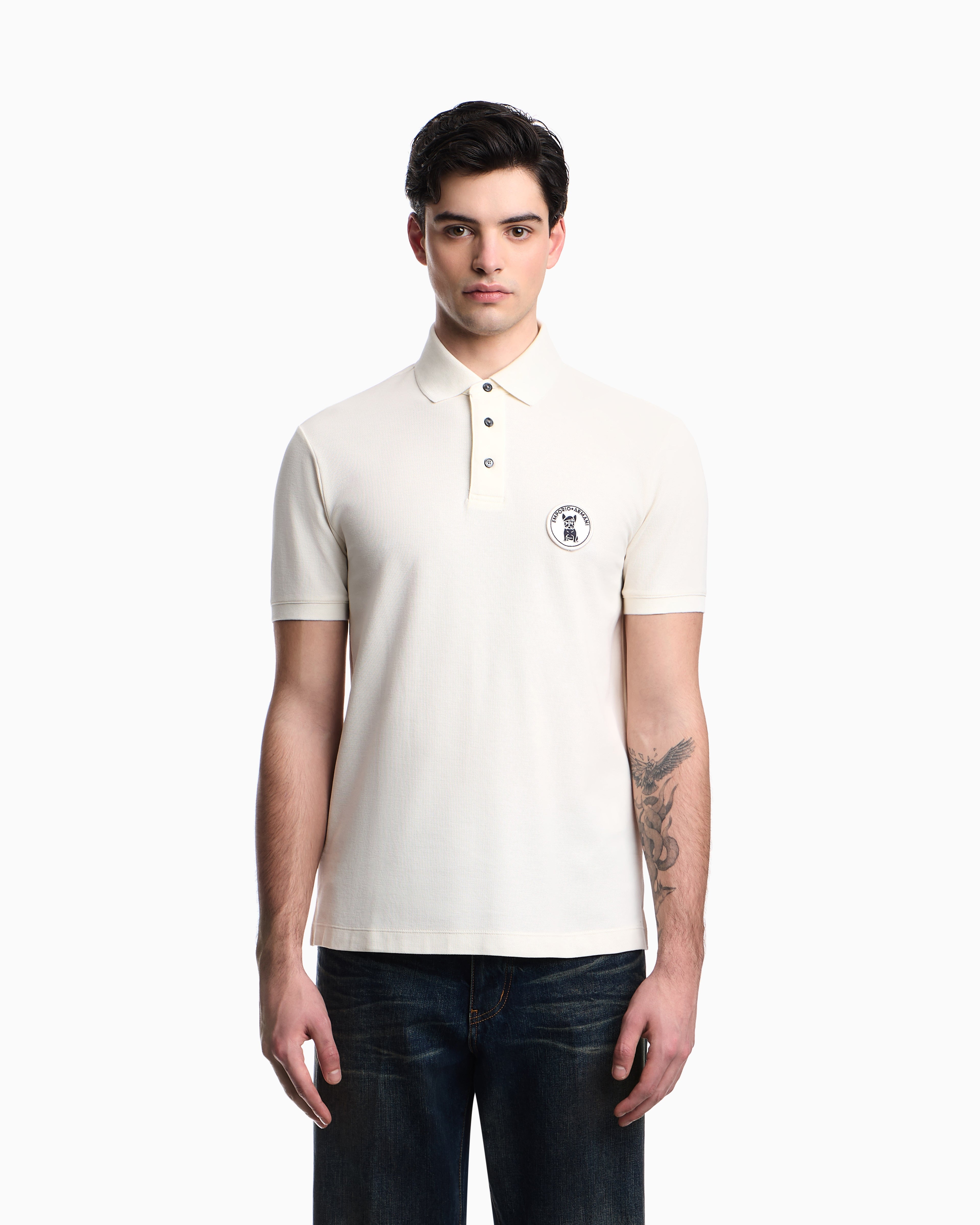 Emporio Armani Piqué polo shirt with French bulldog patch