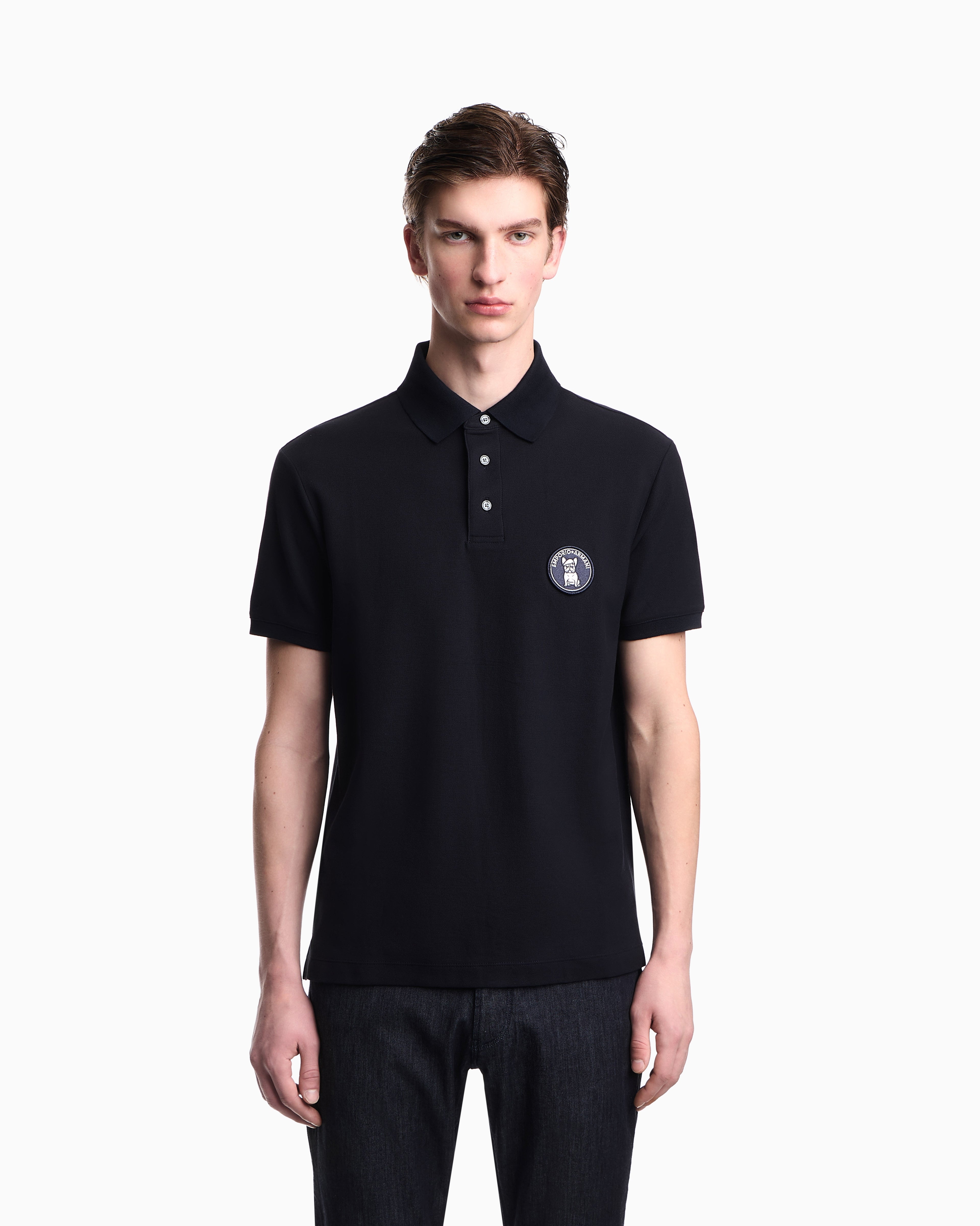 Emporio Armani Piqué polo shirt with French bulldog patch