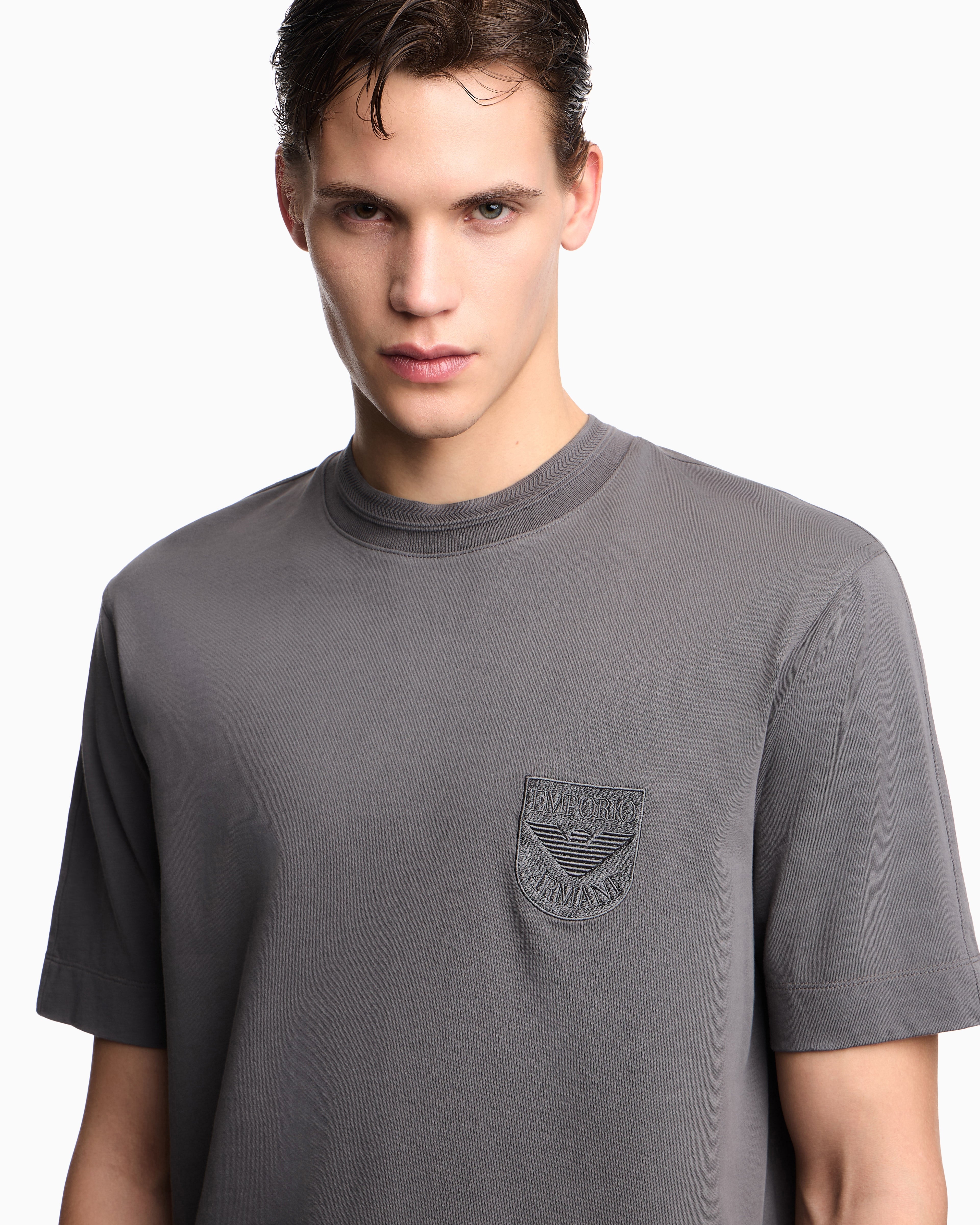 Emporio Armani Heavy jersey T-shirt with shield embroidery