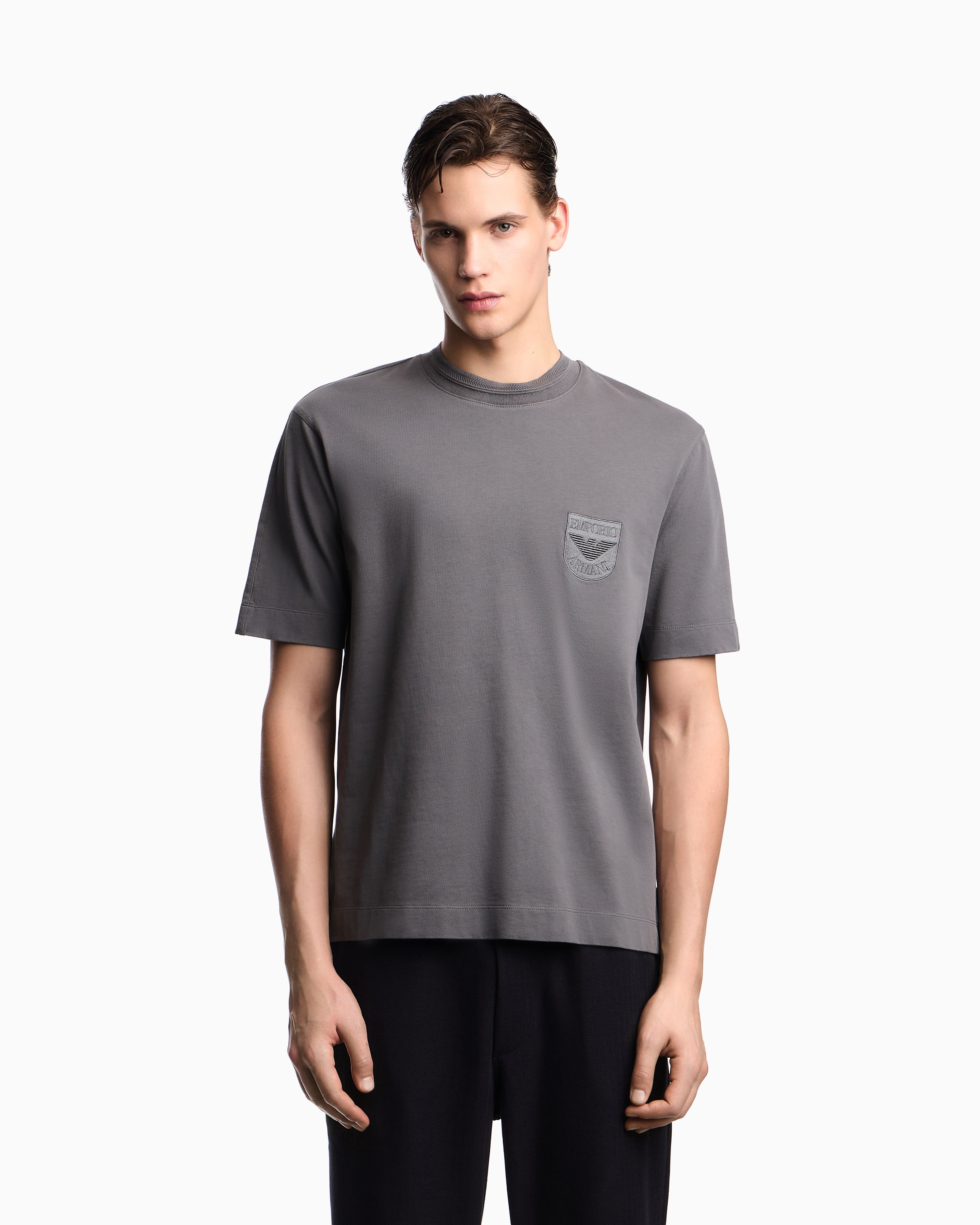 Emporio Armani Heavy jersey T-shirt with shield embroidery