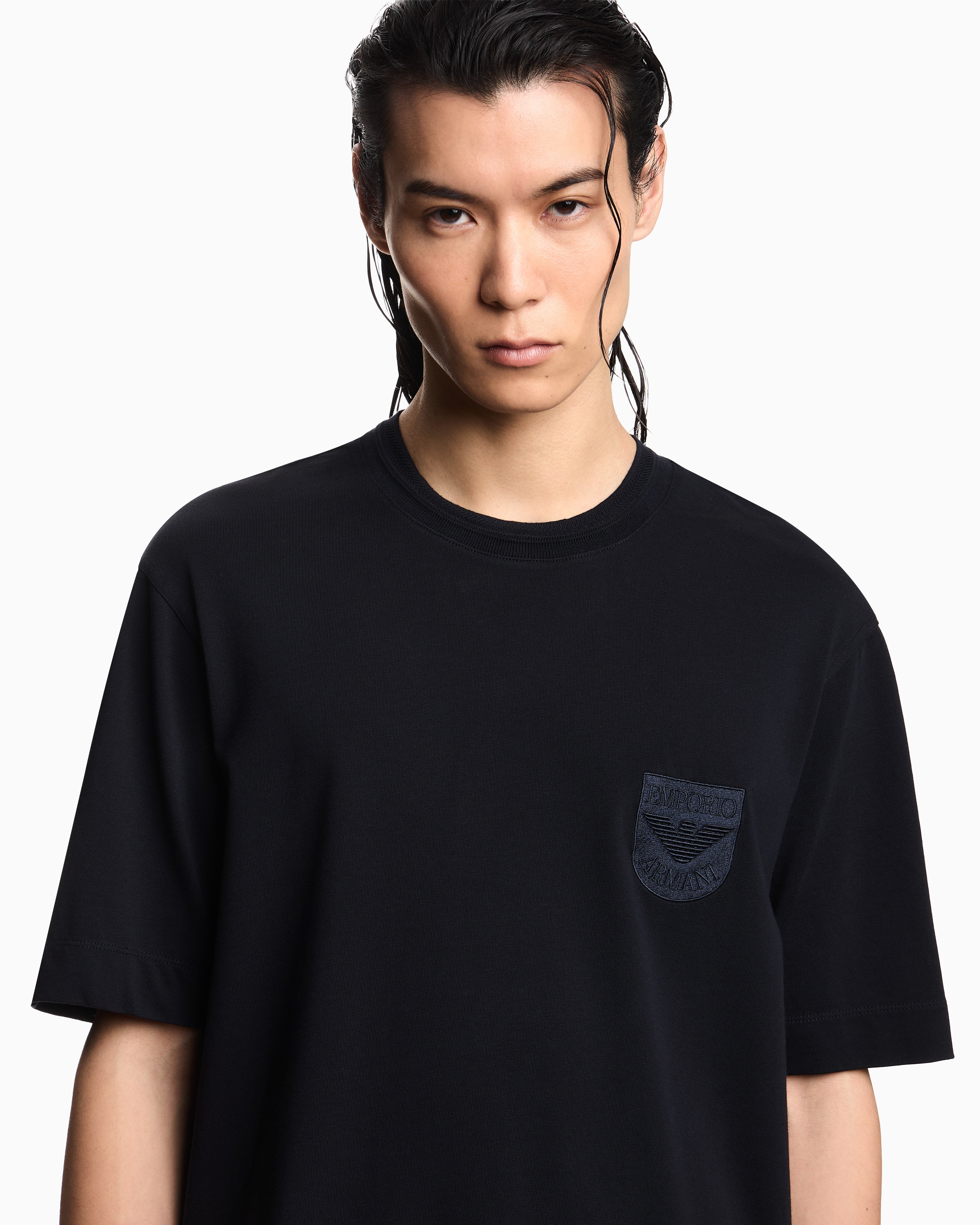 Emporio Armani Heavy jersey T-shirt with shield embroidery
