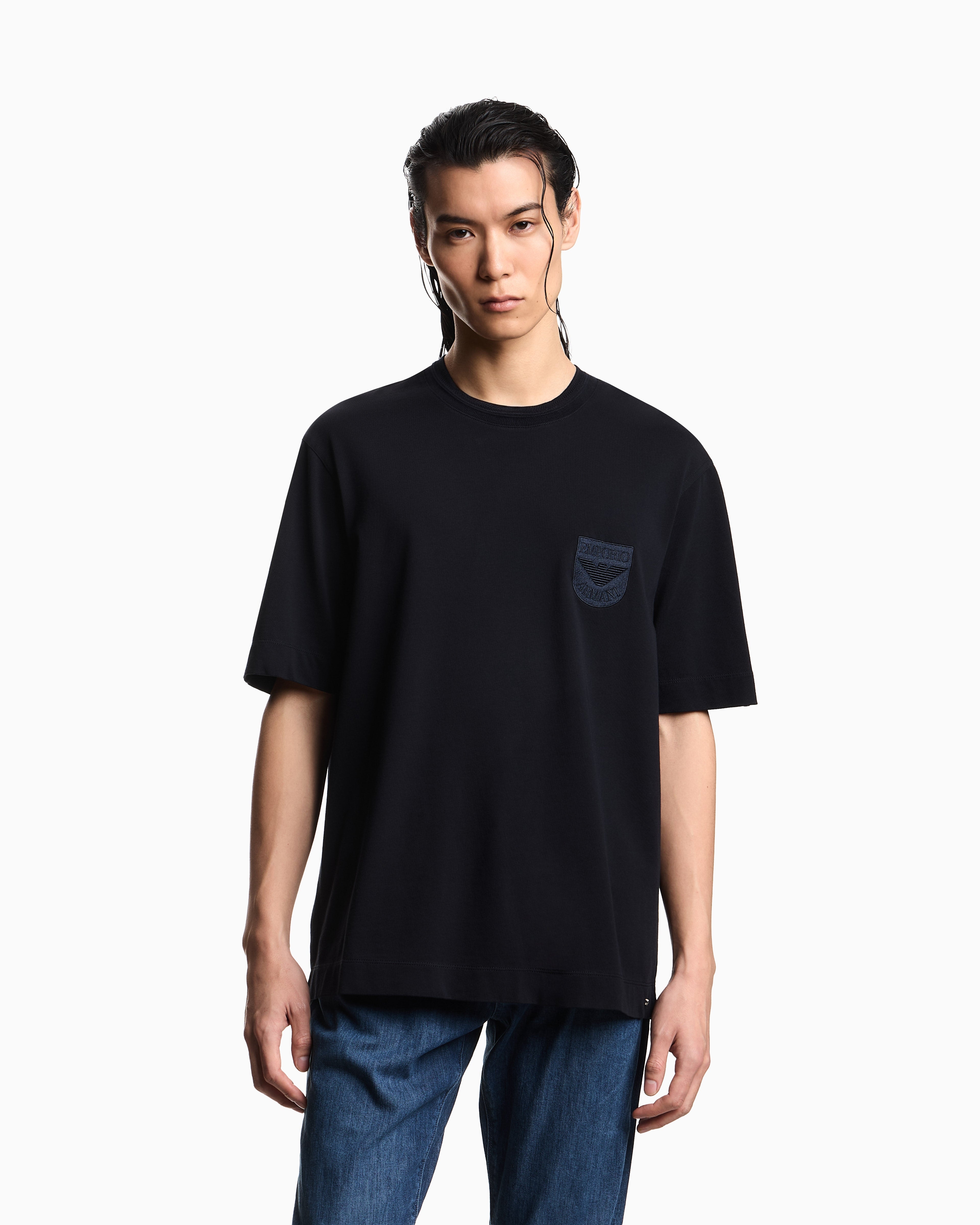 Emporio Armani Heavy jersey T-shirt with shield embroidery