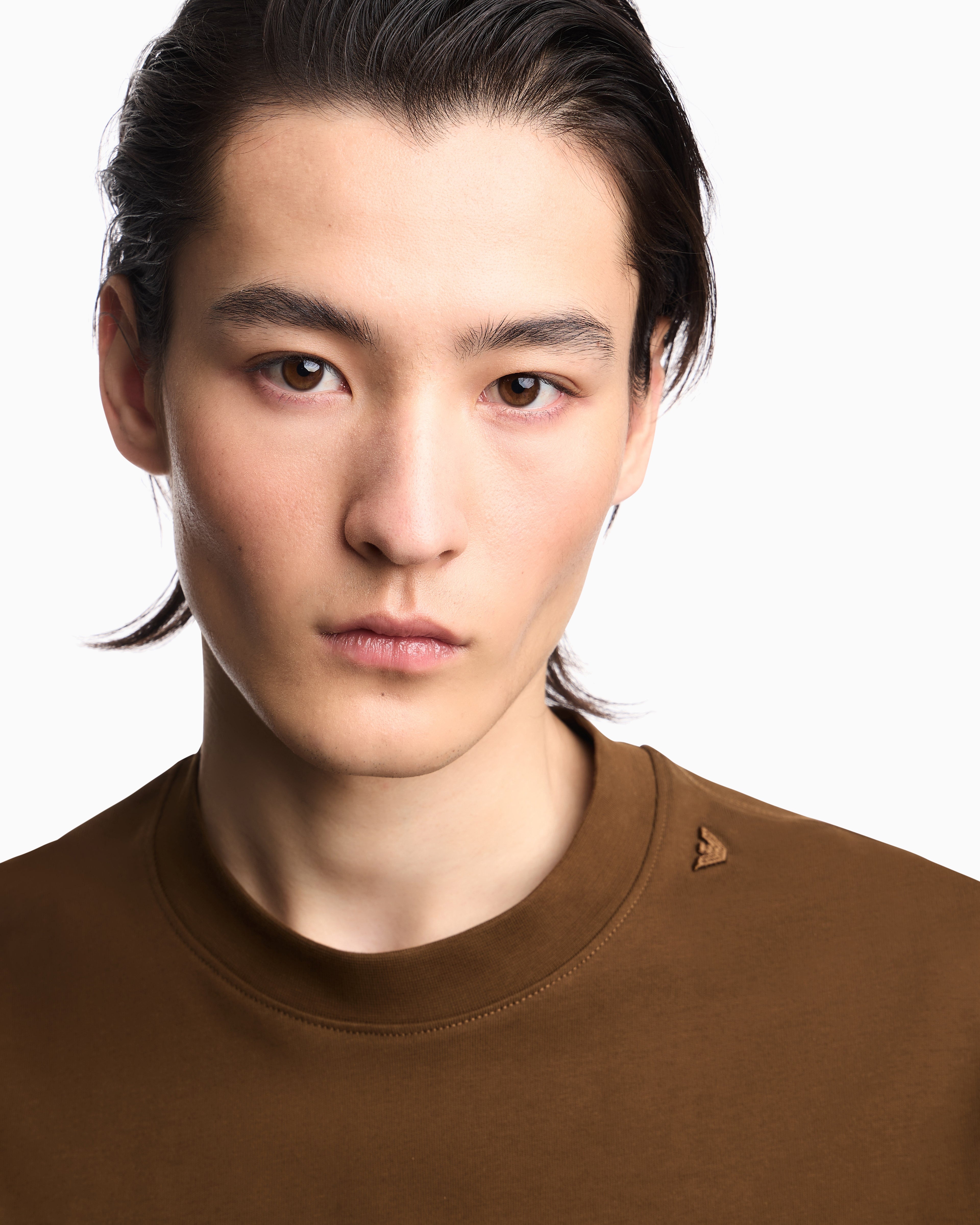 Emporio Armani Oversized heavy jersey T-shirt with micro eagle embroidery