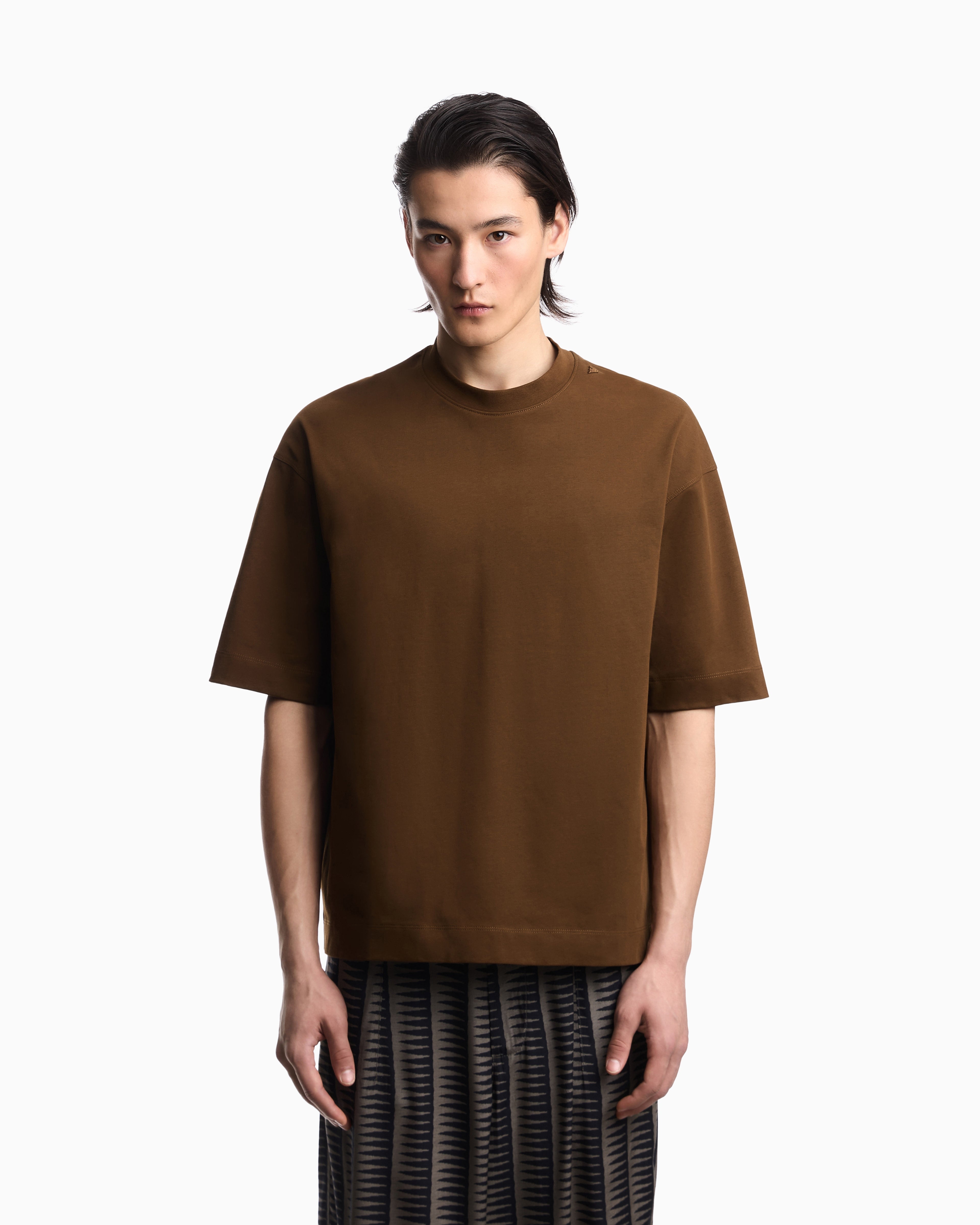 Emporio Armani Oversized heavy jersey T-shirt with micro eagle embroidery