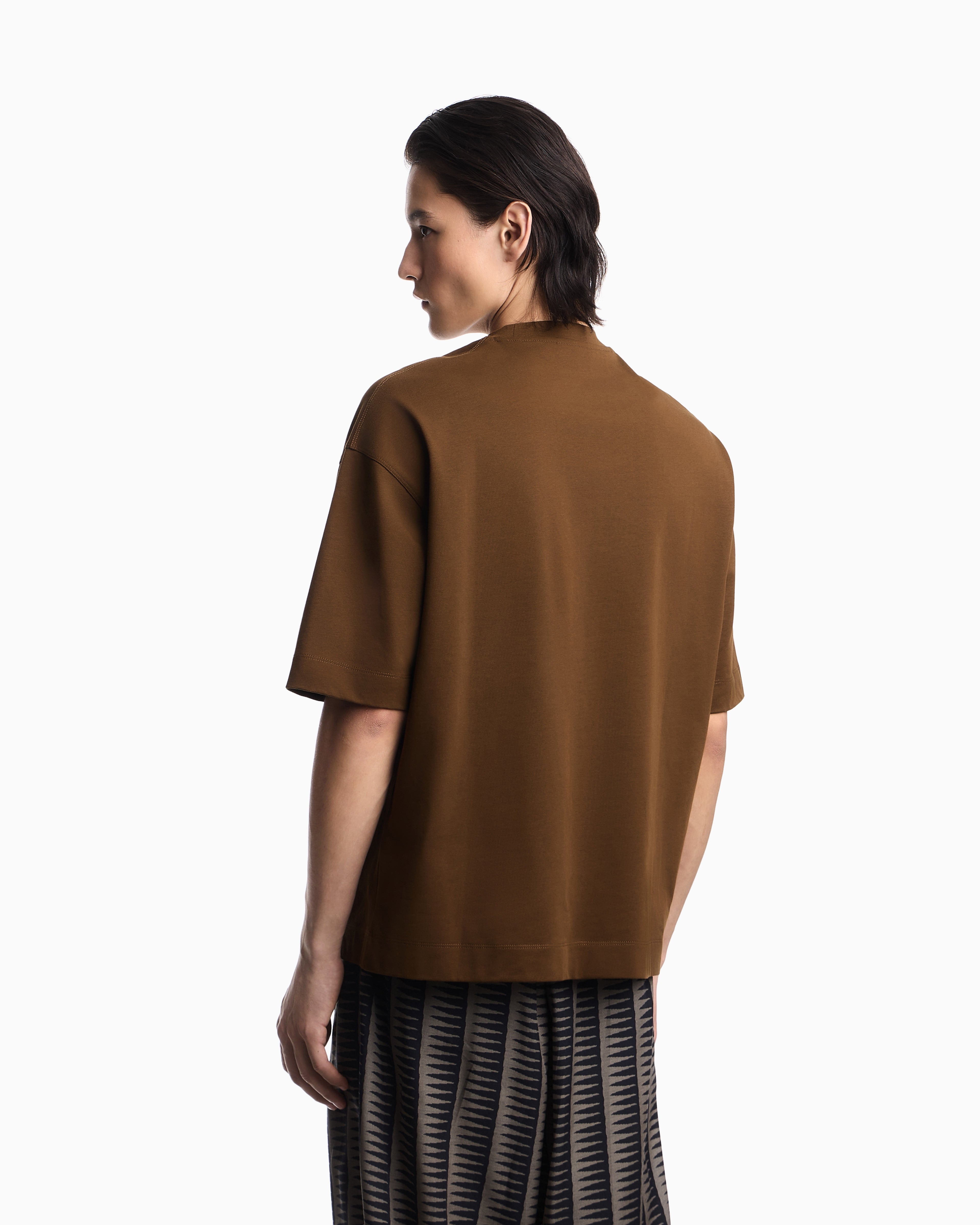 Emporio Armani Oversized heavy jersey T-shirt with micro eagle embroidery
