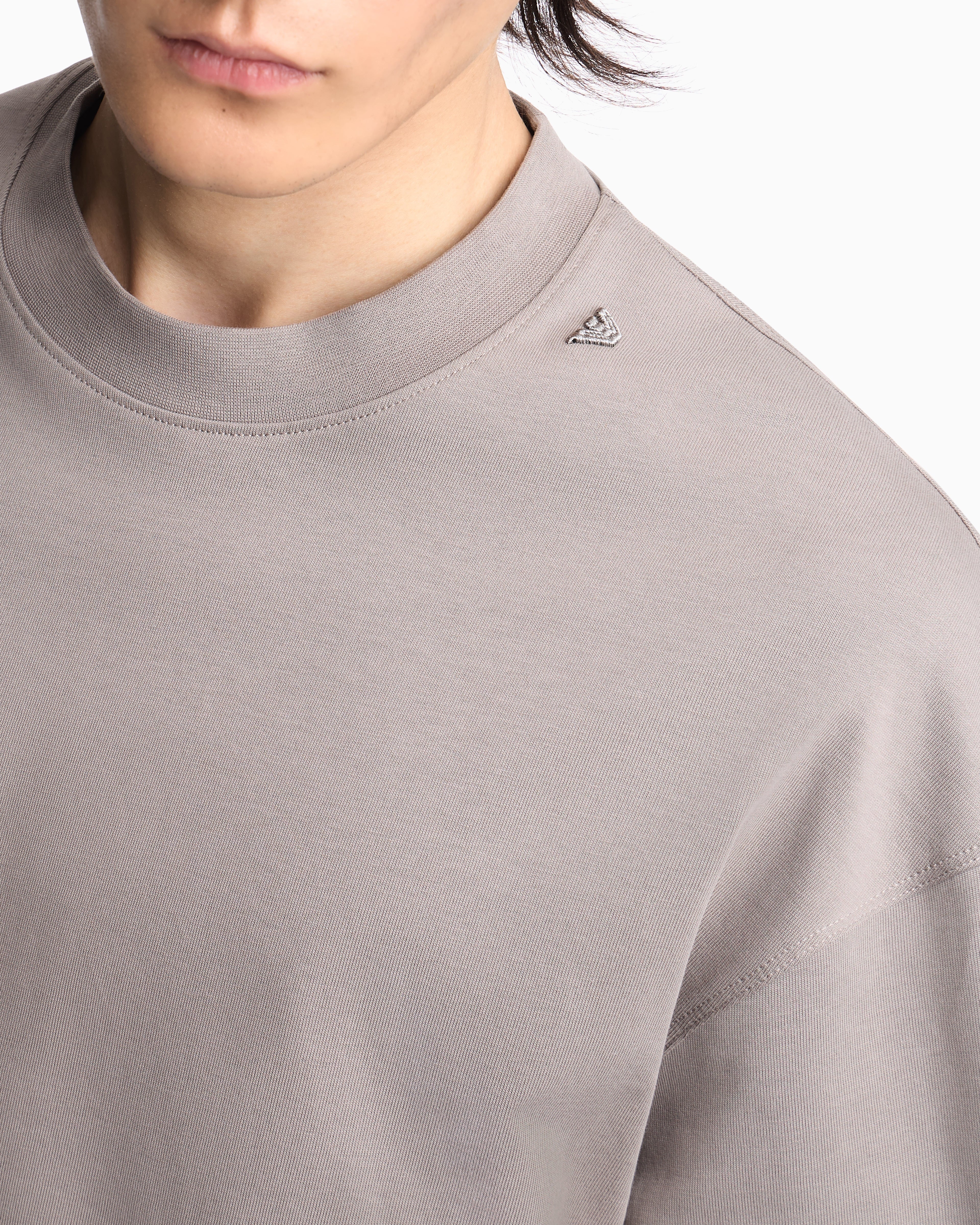 Emporio Armani Oversized heavy jersey T-shirt with micro eagle embroidery