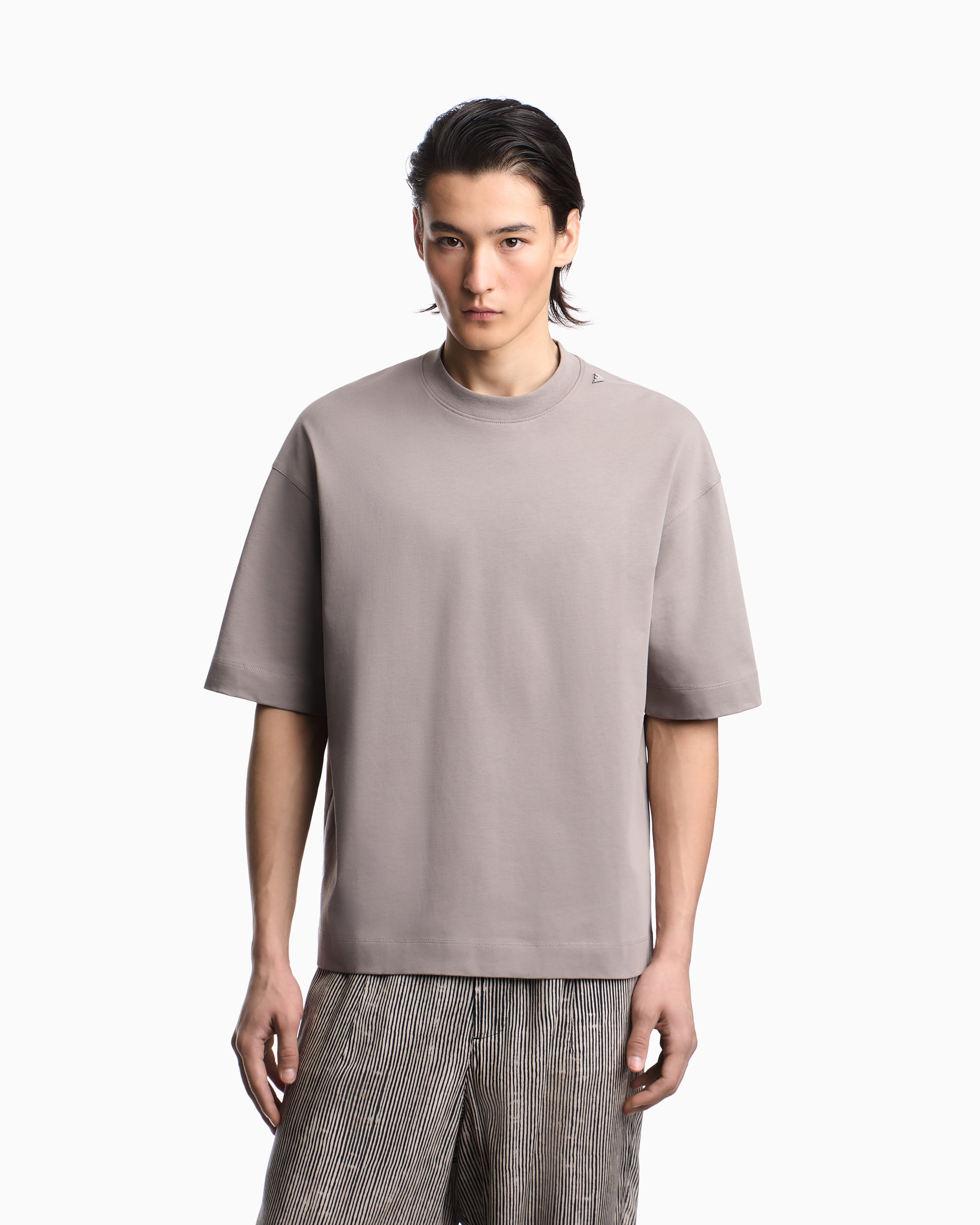 Emporio Armani Oversized heavy jersey T-shirt with micro eagle embroidery