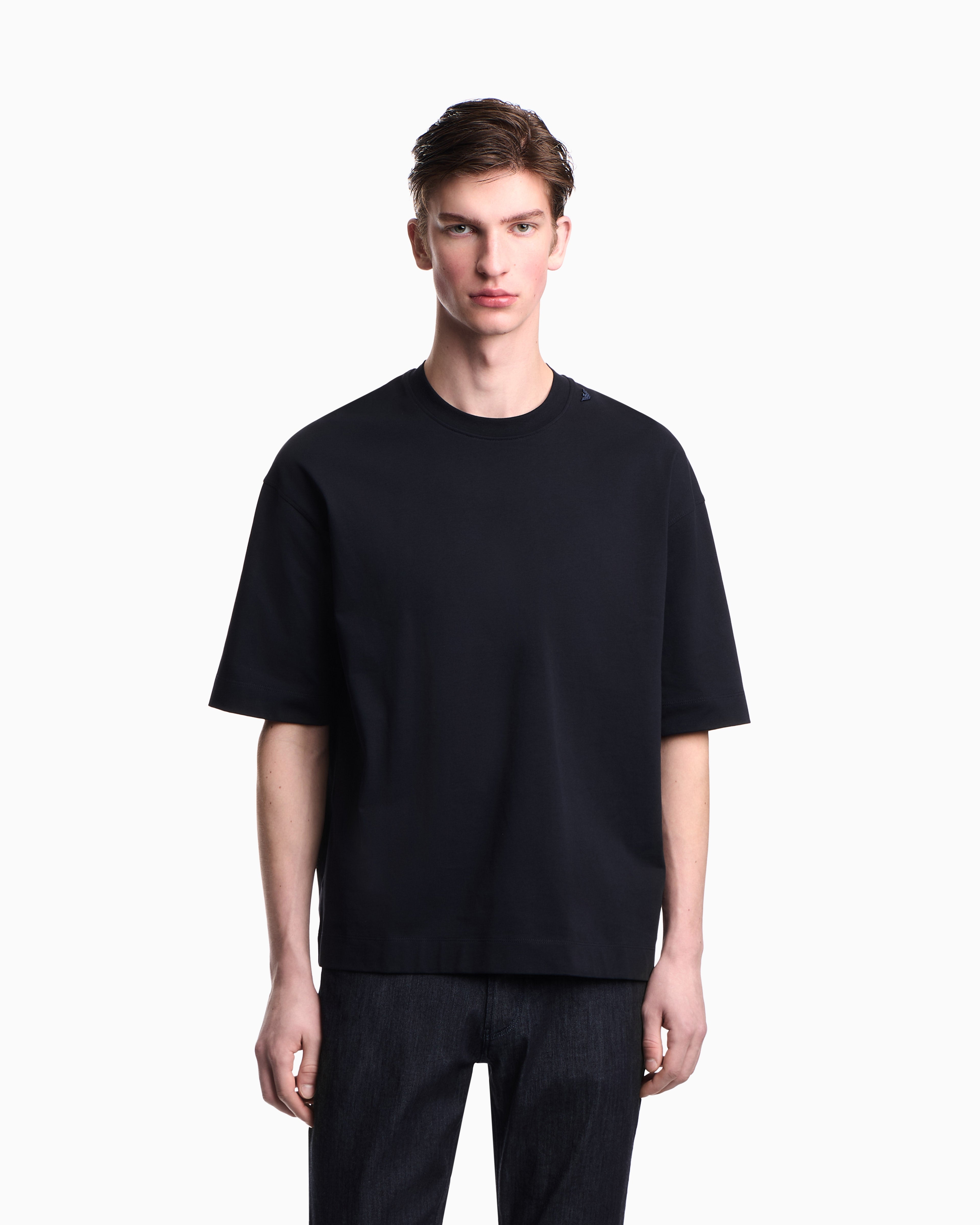 Emporio Armani Oversized heavy jersey T-shirt with micro eagle embroidery