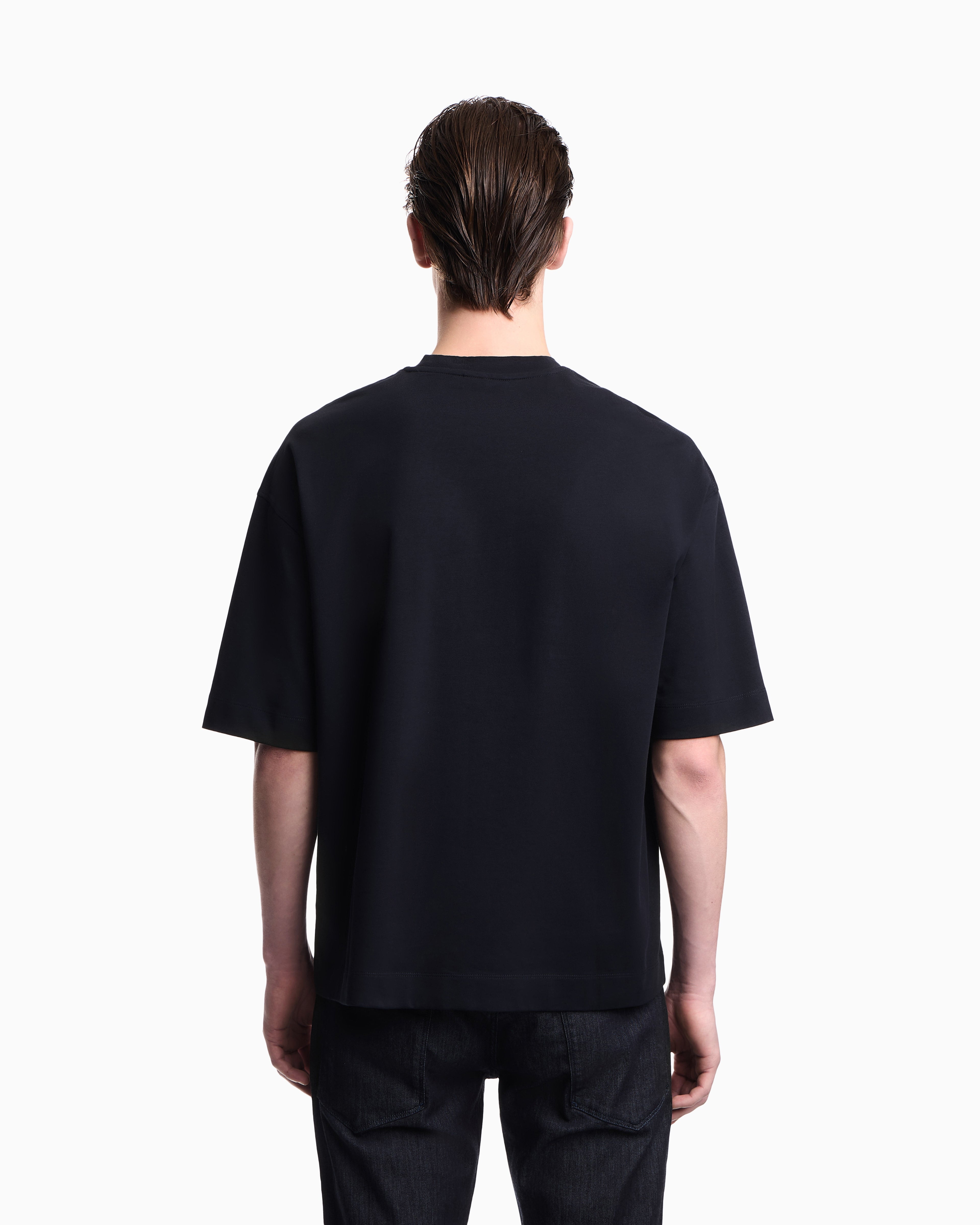 Emporio Armani Oversized heavy jersey T-shirt with micro eagle embroidery