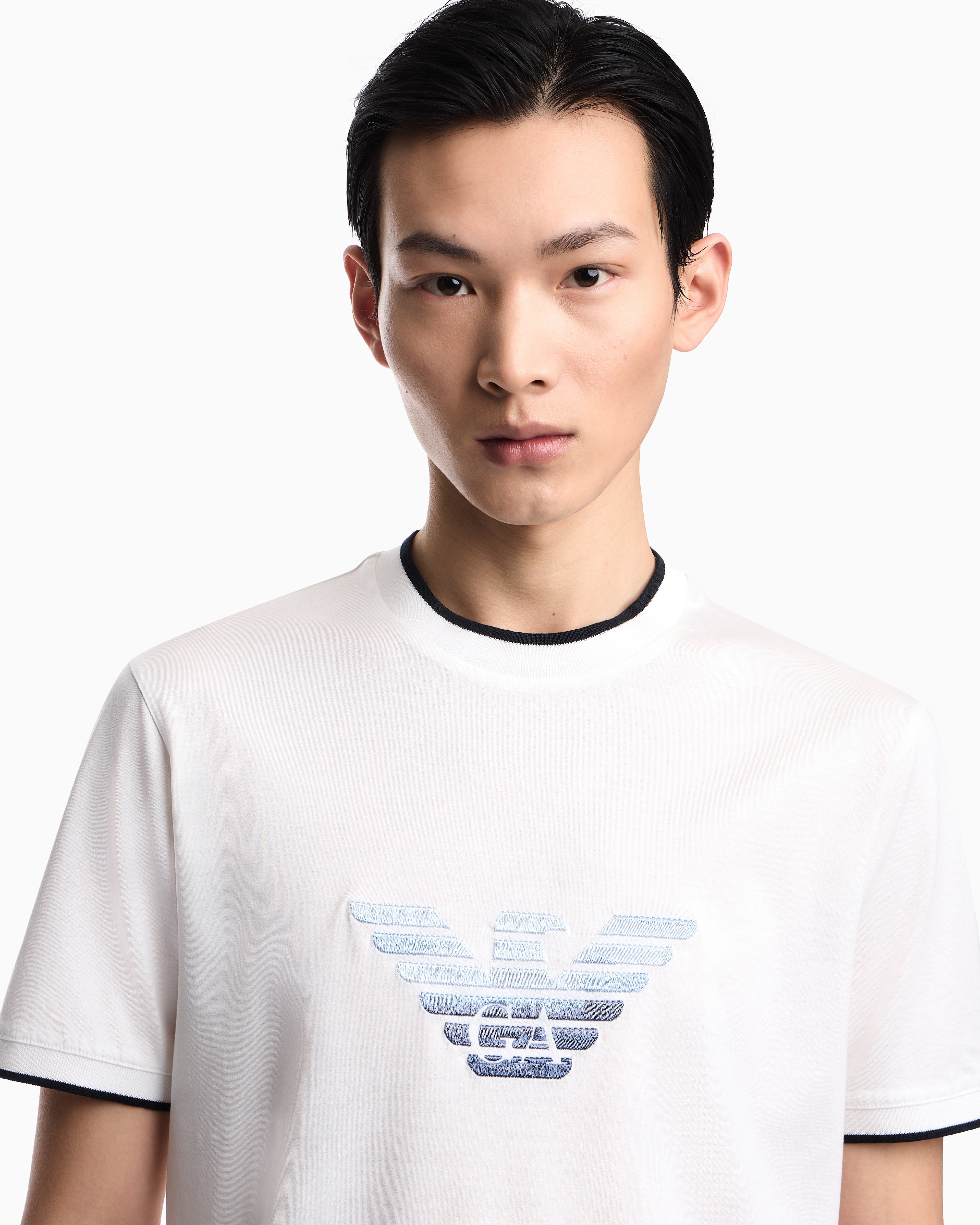 Emporio Armani Slim-fit T-shirt in a Lyocell-blend jersey, featuring a gradient eagle embroidery