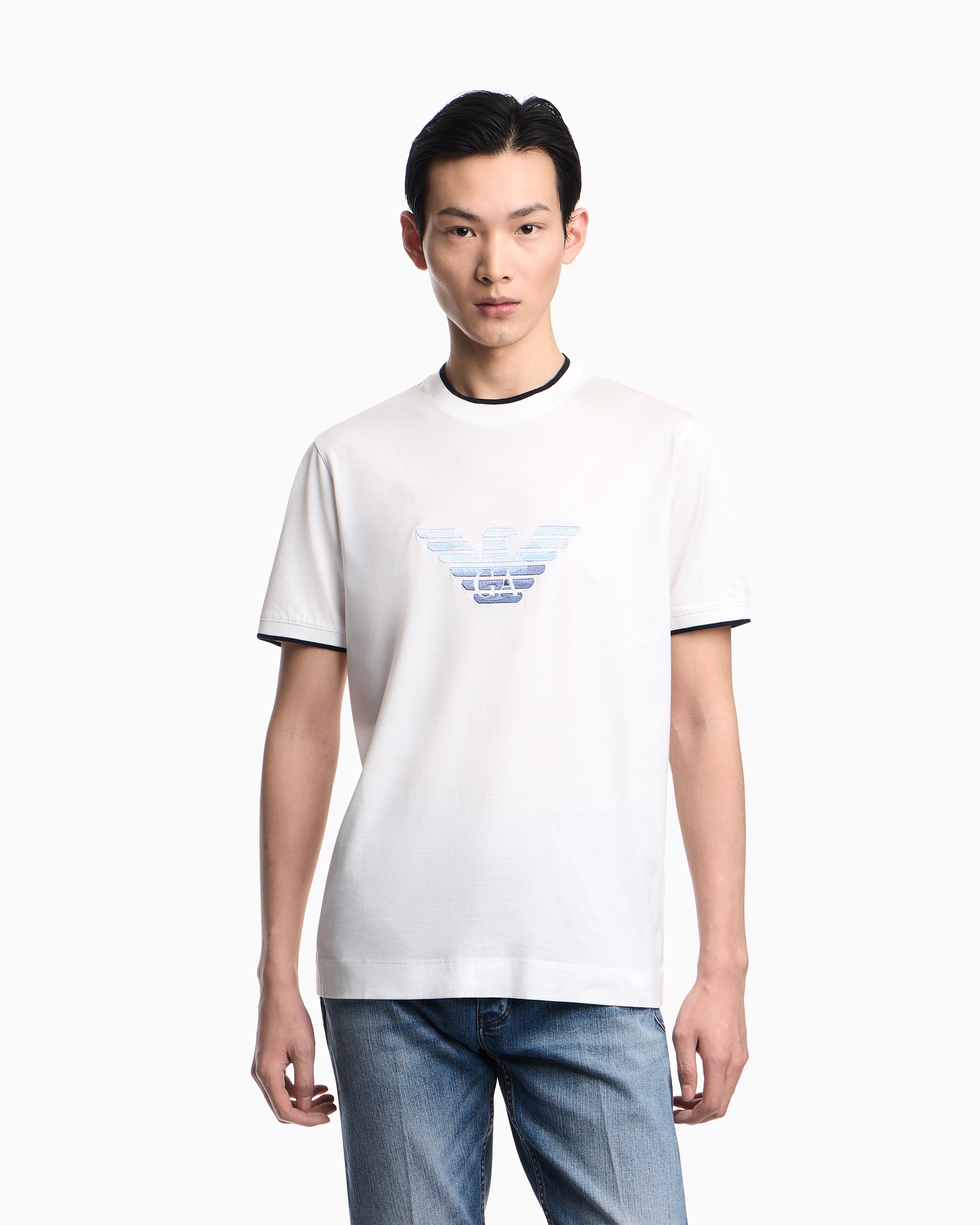 Emporio Armani Slim-fit T-shirt in a Lyocell-blend jersey, featuring a gradient eagle embroidery