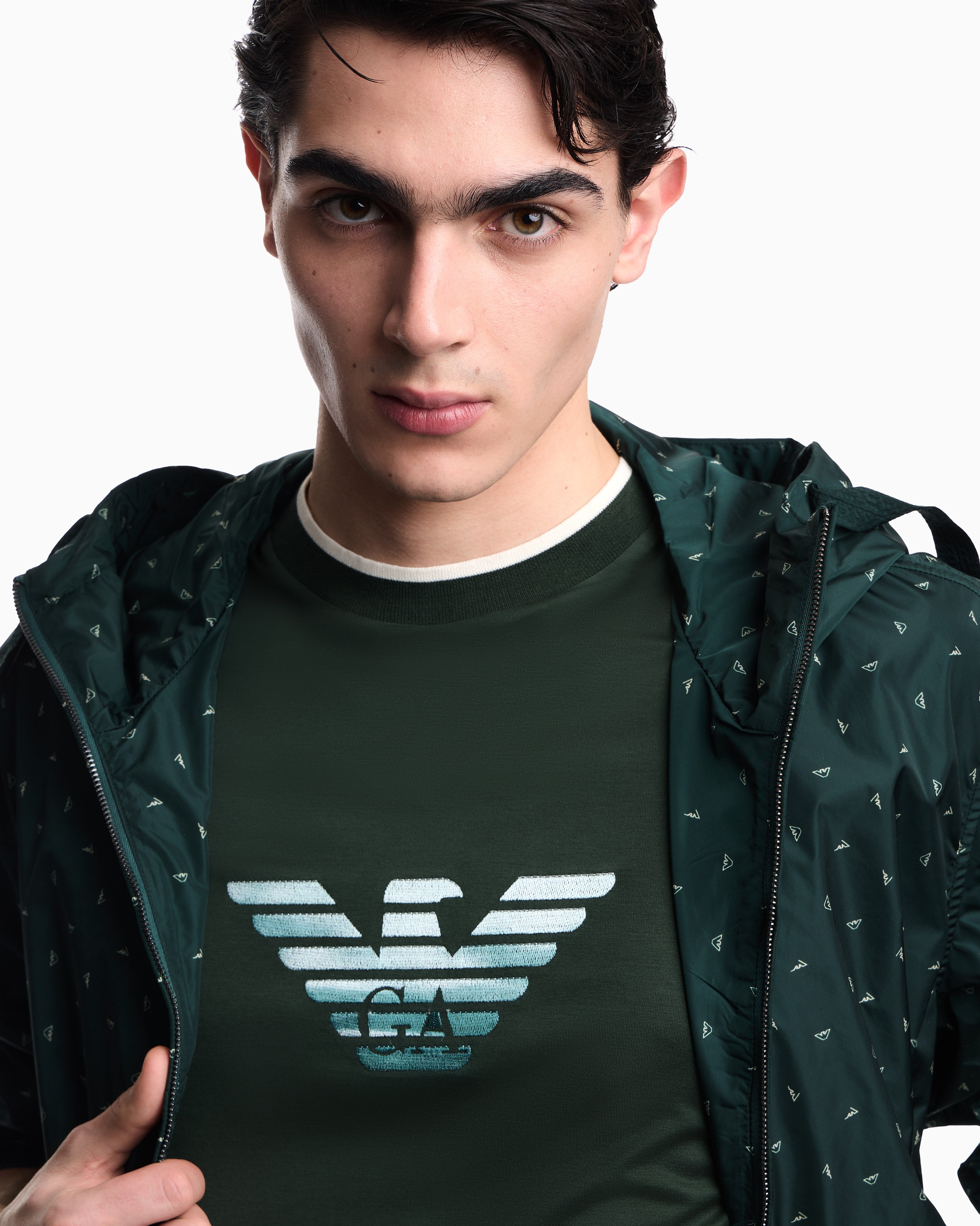 Emporio Armani Slim-fit T-shirt in a Lyocell-blend jersey, featuring a gradient eagle embroidery