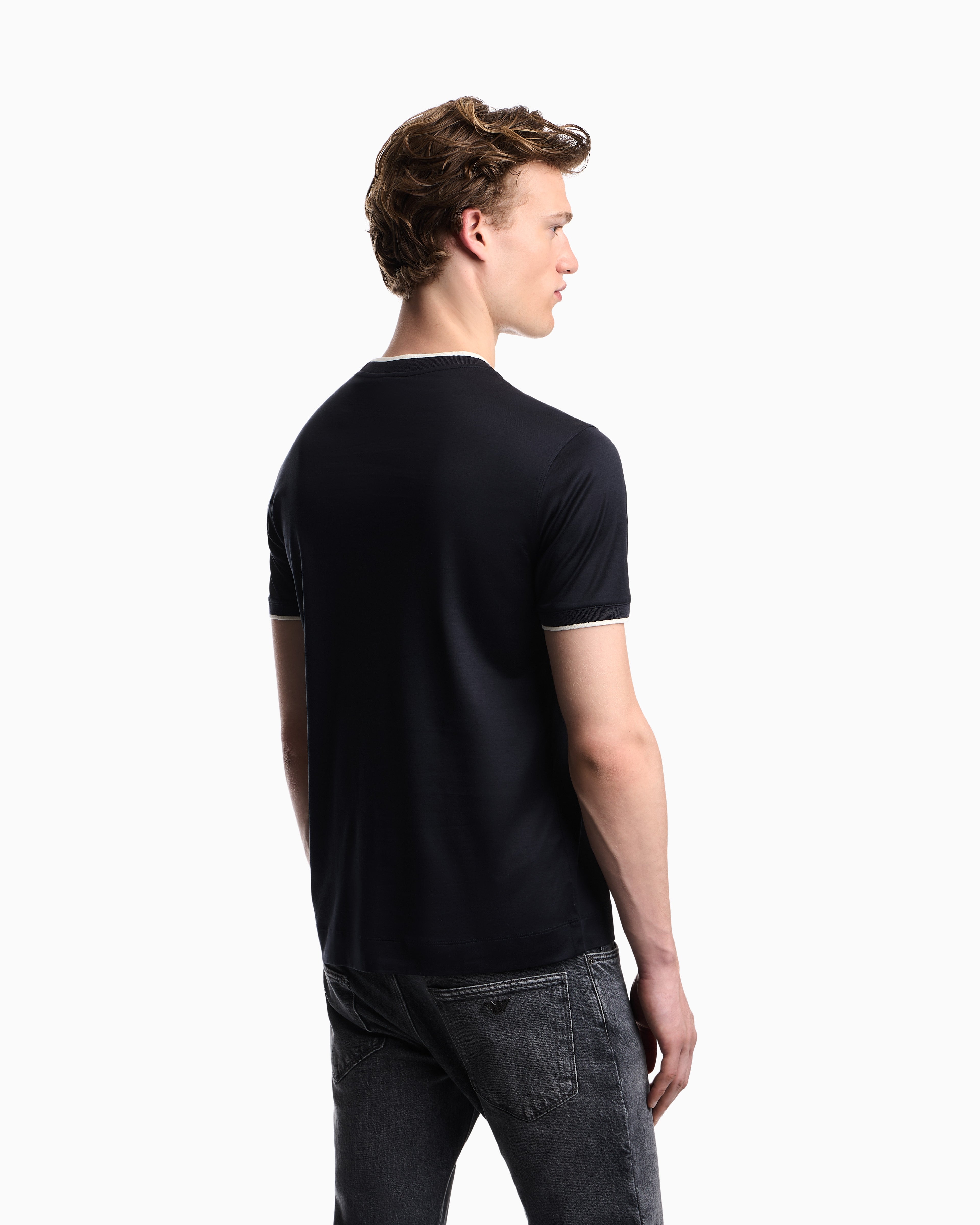 Emporio Armani Slim-fit T-shirt in a Lyocell-blend jersey, featuring a gradient eagle embroidery