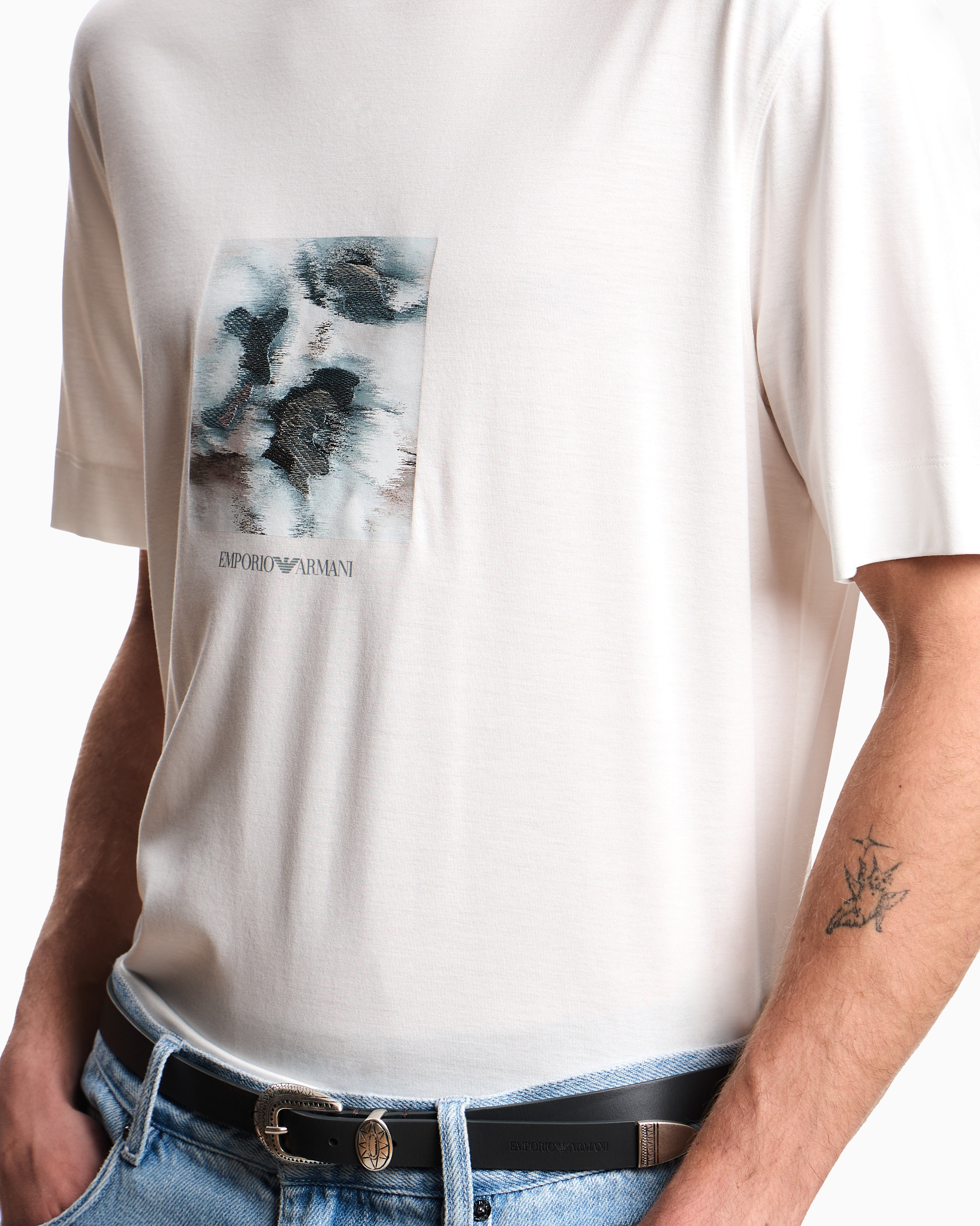 Emporio Armani Lyocell blend jersey T-shirt with printed and embroidered graphic design