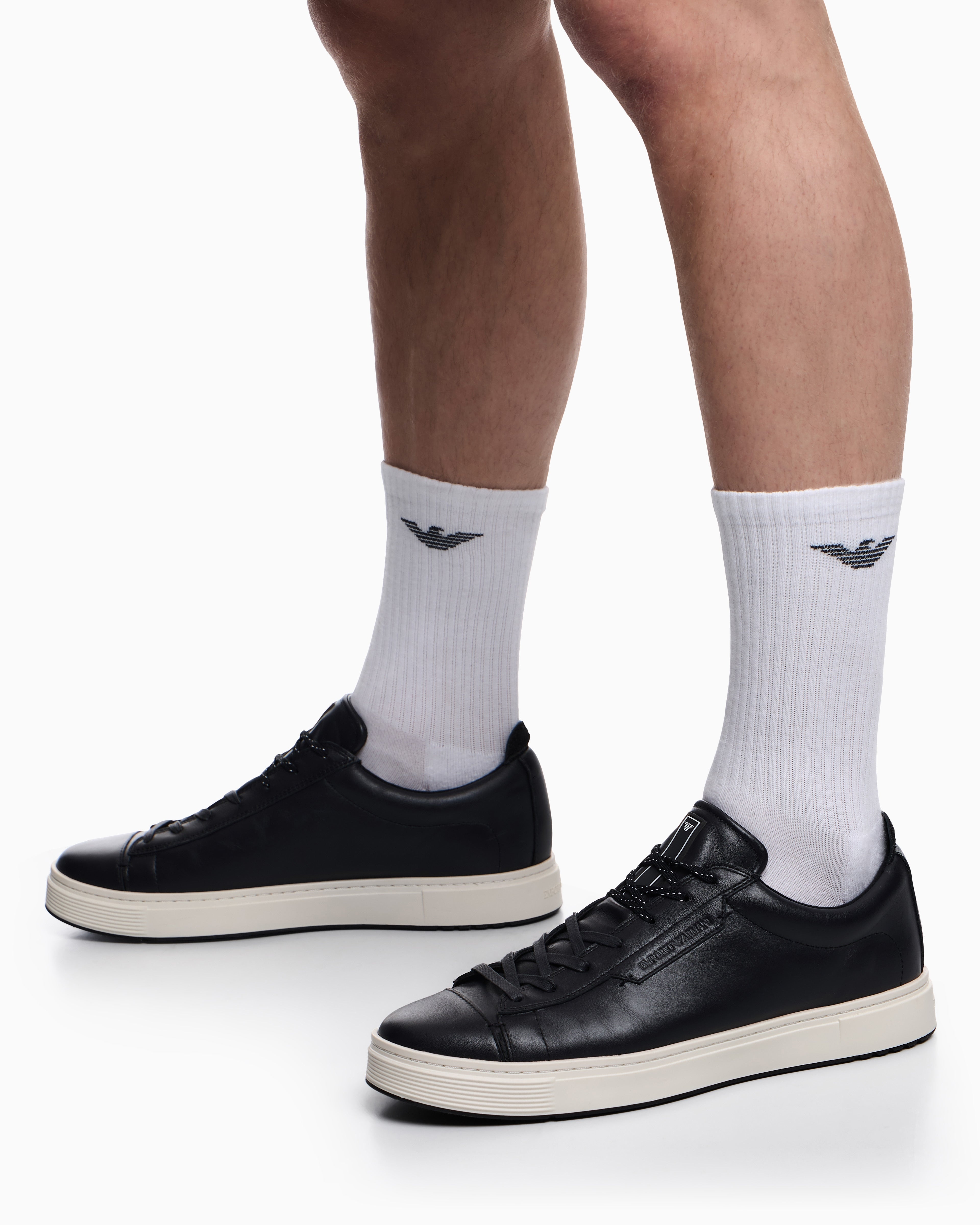 Emporio Armani Travel Essentials Leather Sneakers Navy Blue