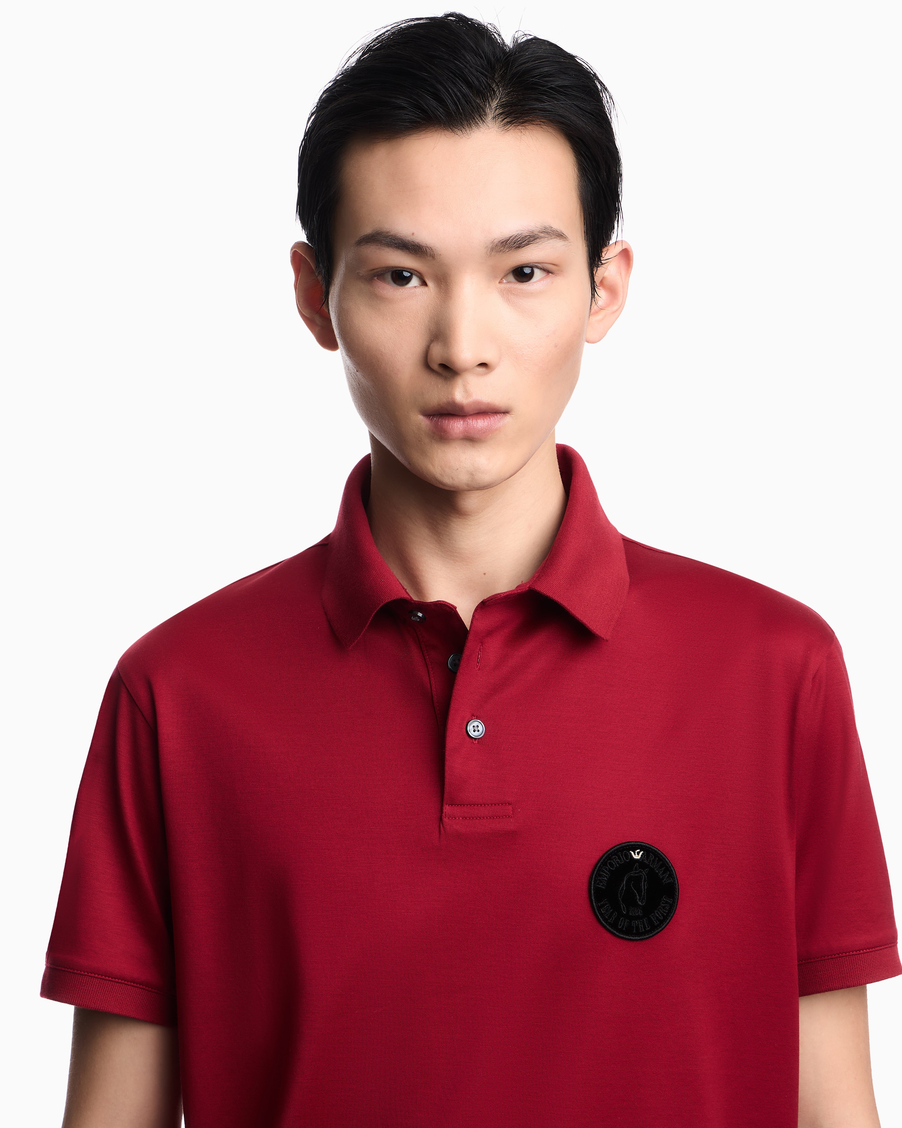 Emporio Armani Lunar New Year Lyocell-blend jersey polo shirt with patch