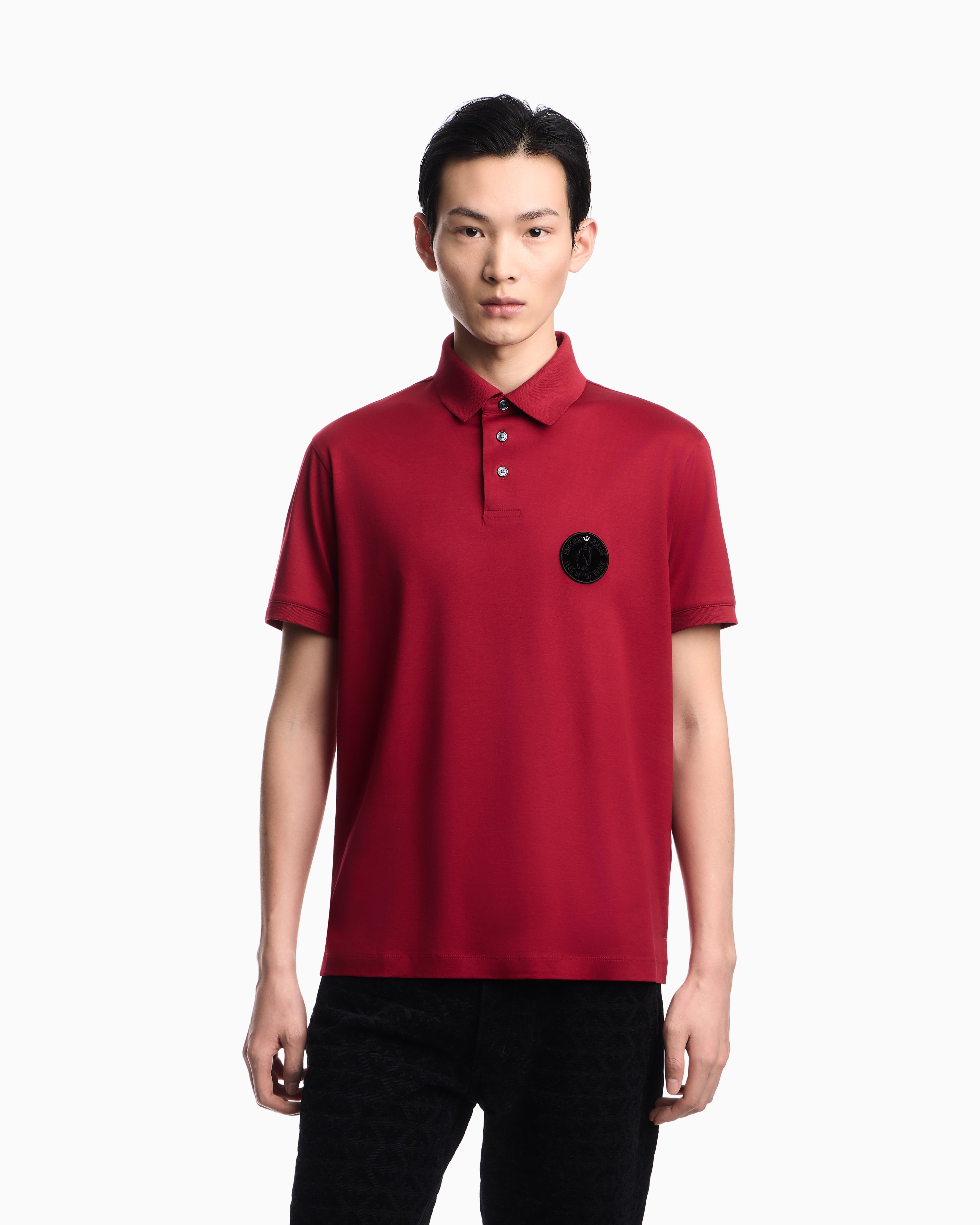 Emporio Armani Lunar New Year Lyocell-blend jersey polo shirt with patch