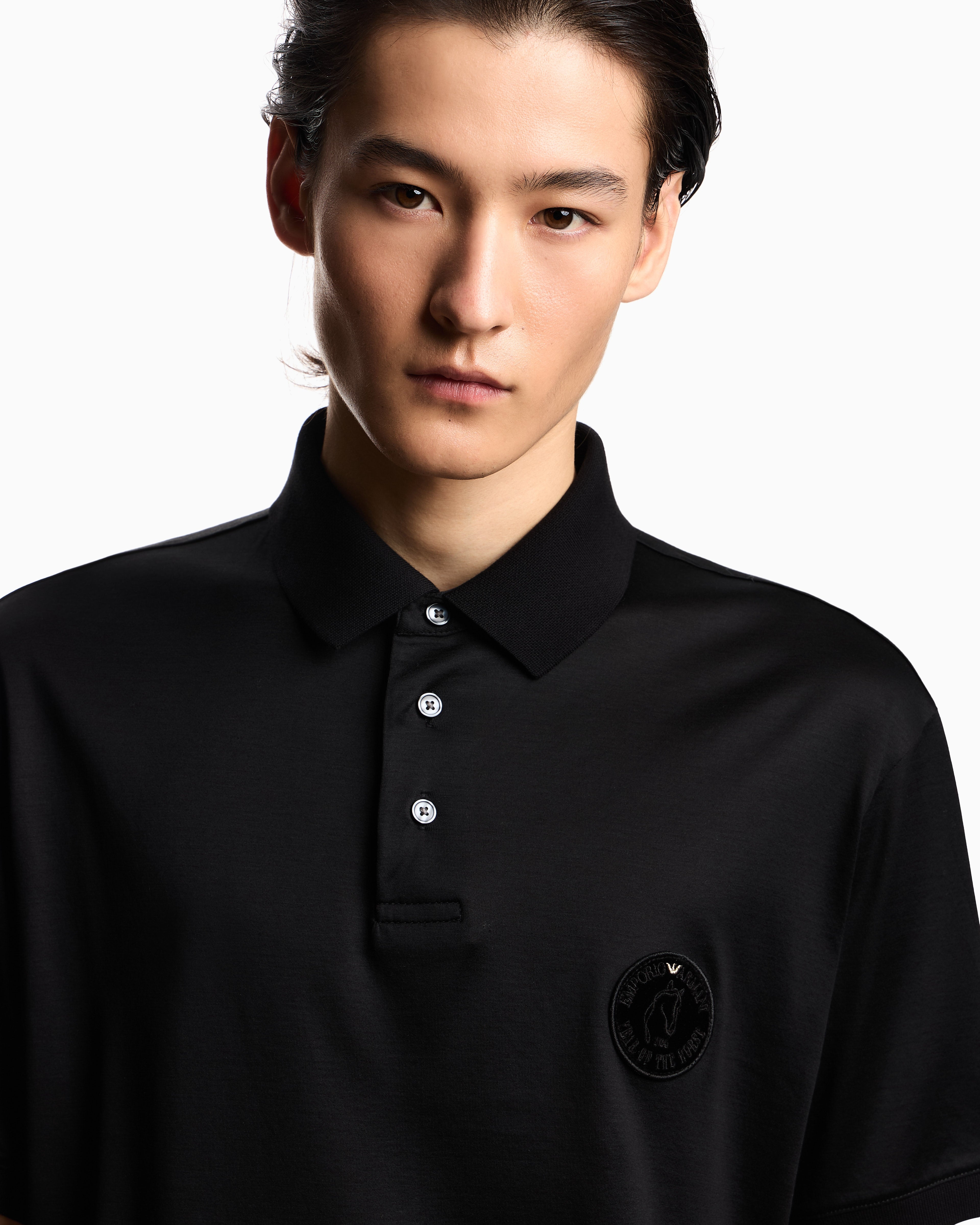 Emporio Armani Lunar New Year Lyocell-blend jersey polo shirt with patch