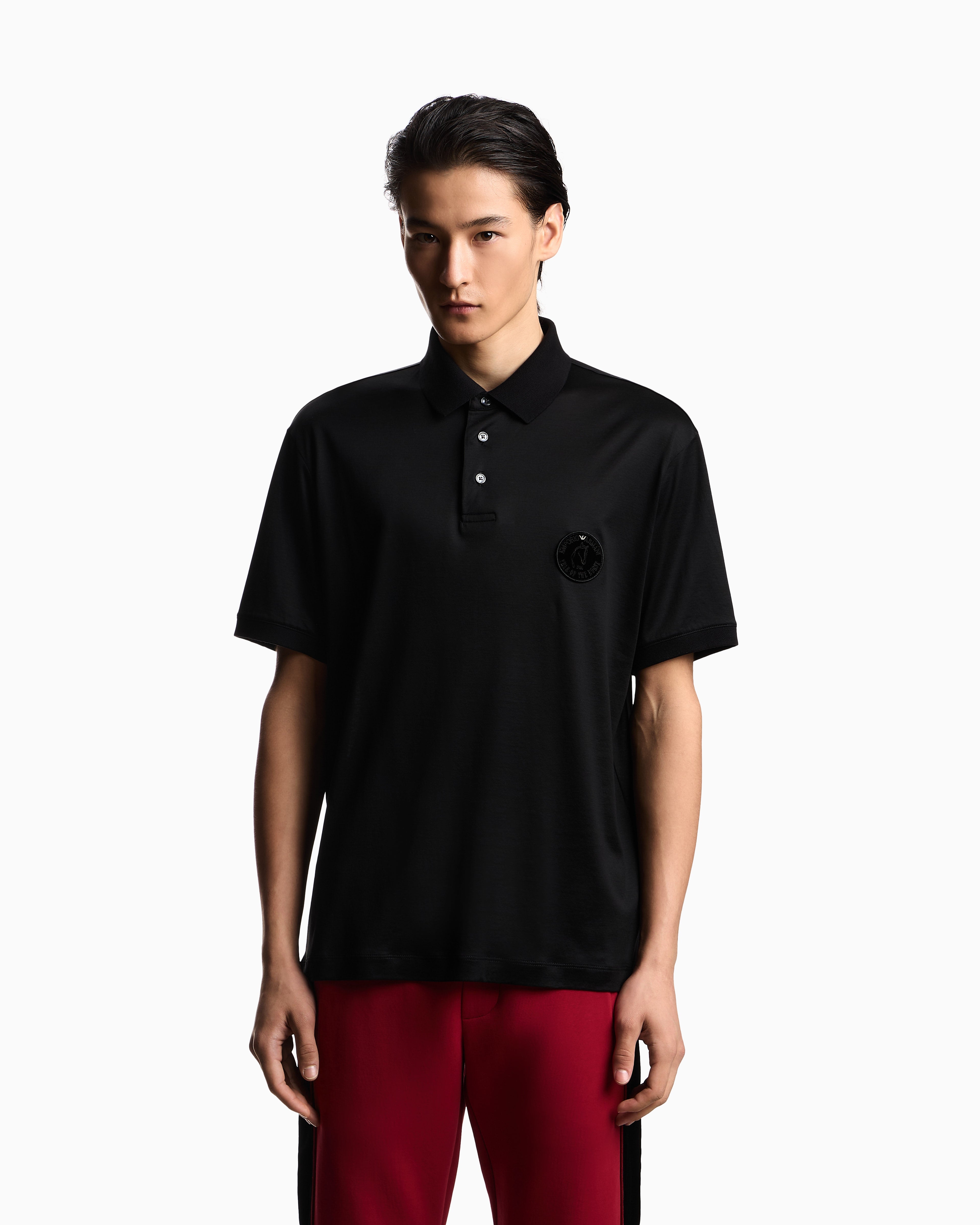 Emporio Armani Lunar New Year Lyocell-blend jersey polo shirt with patch
