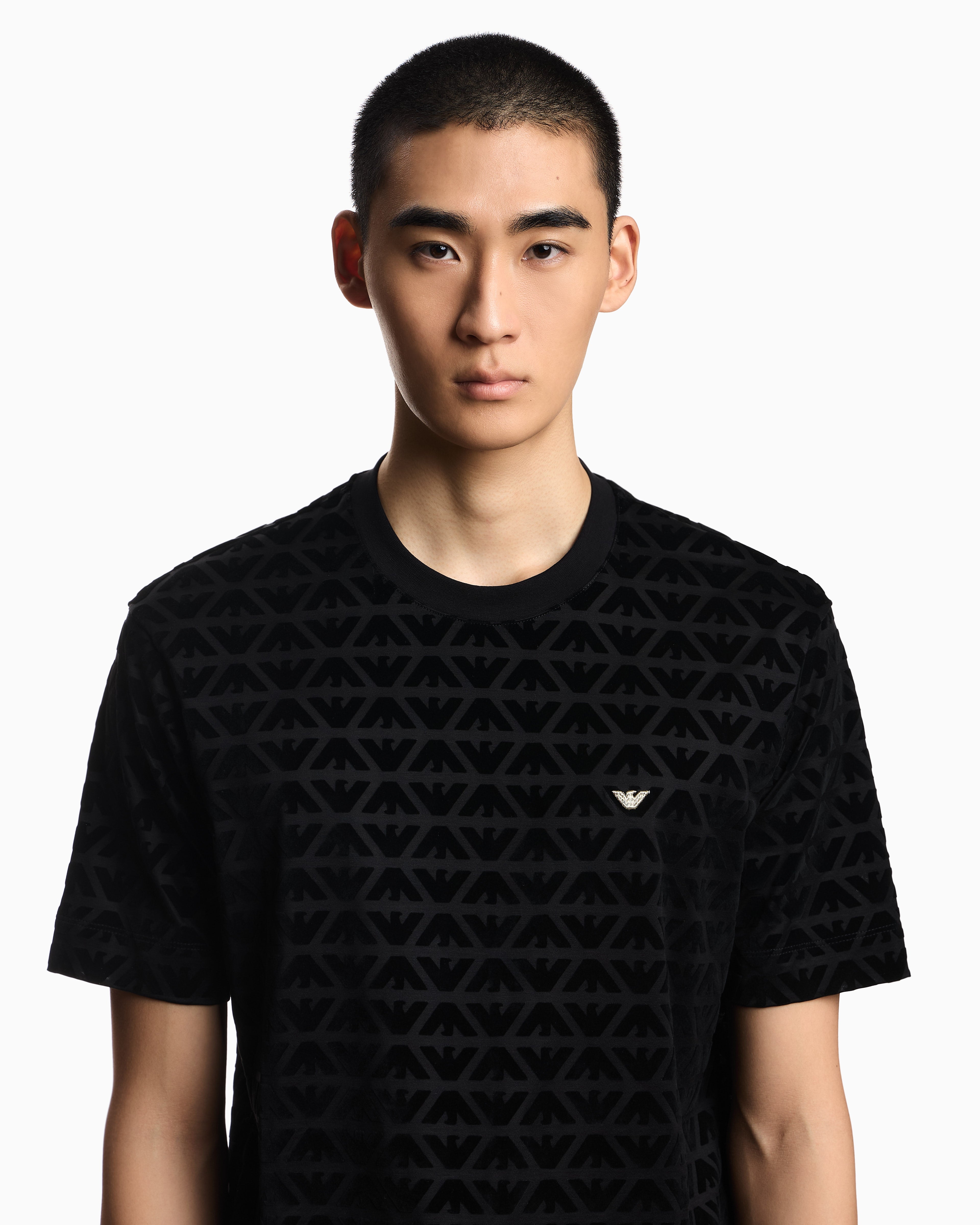 Emporio Armani Lunar New Year Lyocell-blend jersey T-shirt with flocked eagles