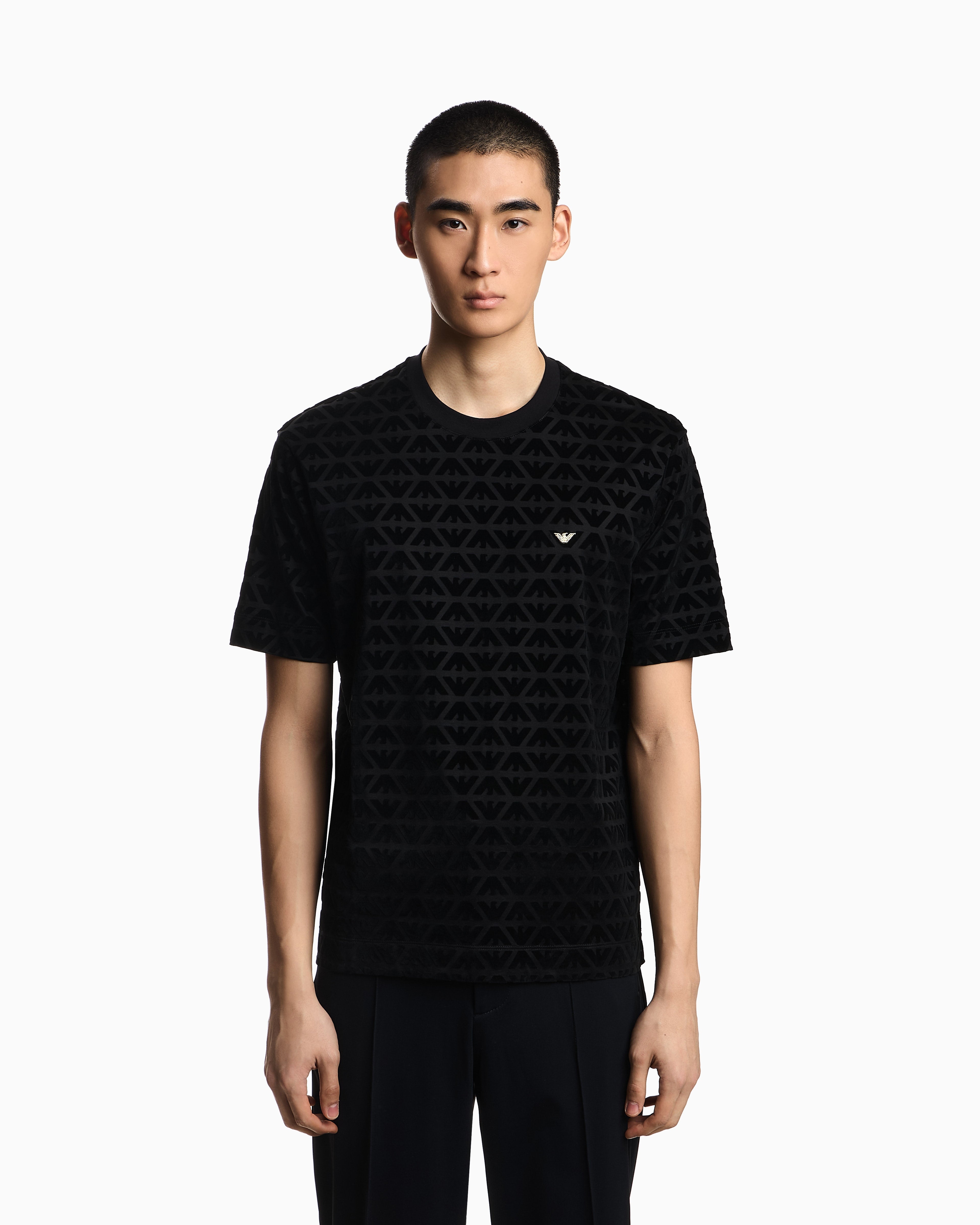 Emporio Armani Lunar New Year Lyocell-blend jersey T-shirt with flocked eagles