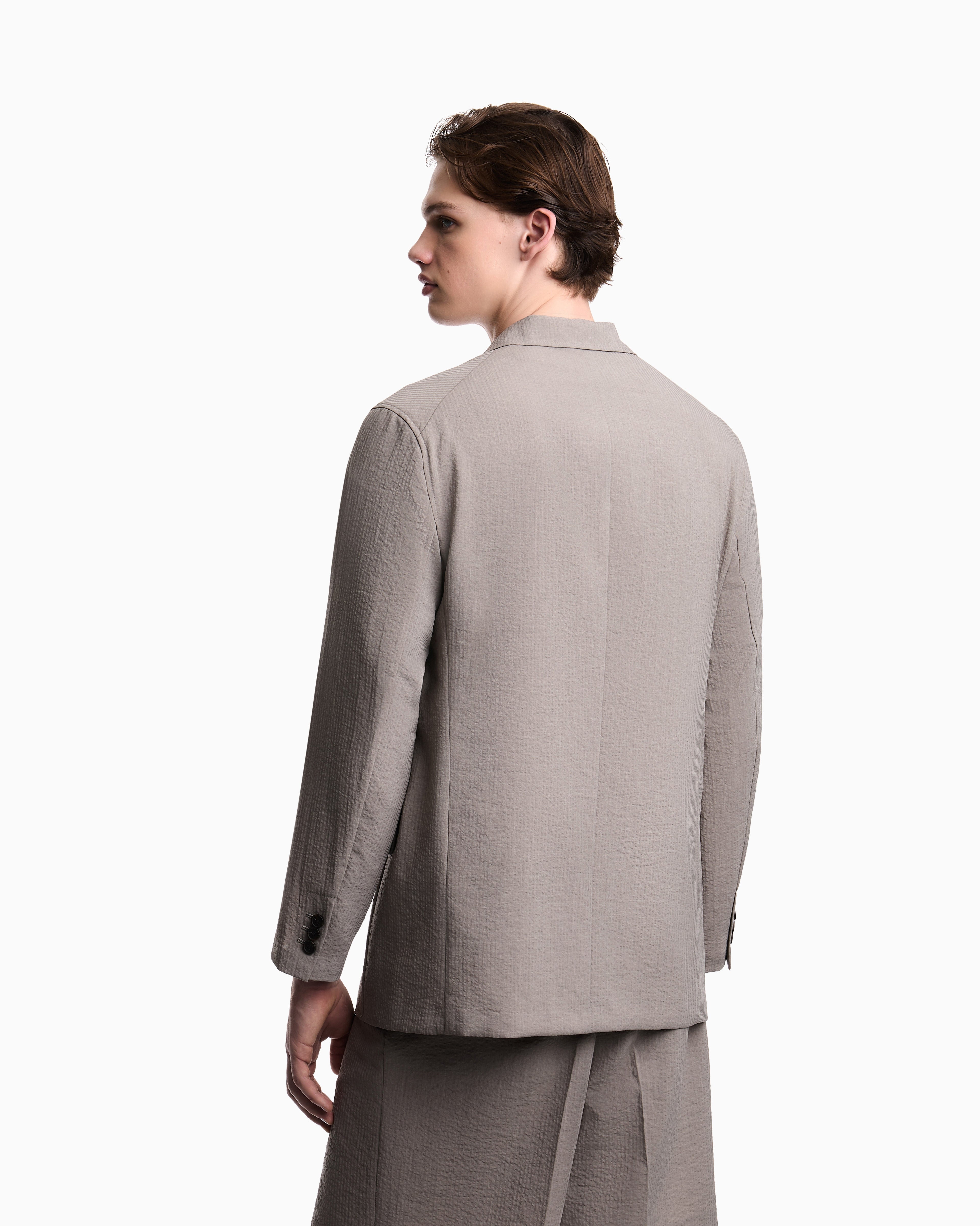 Emporio Armani Single-breasted jacket in technical seersucker fabric