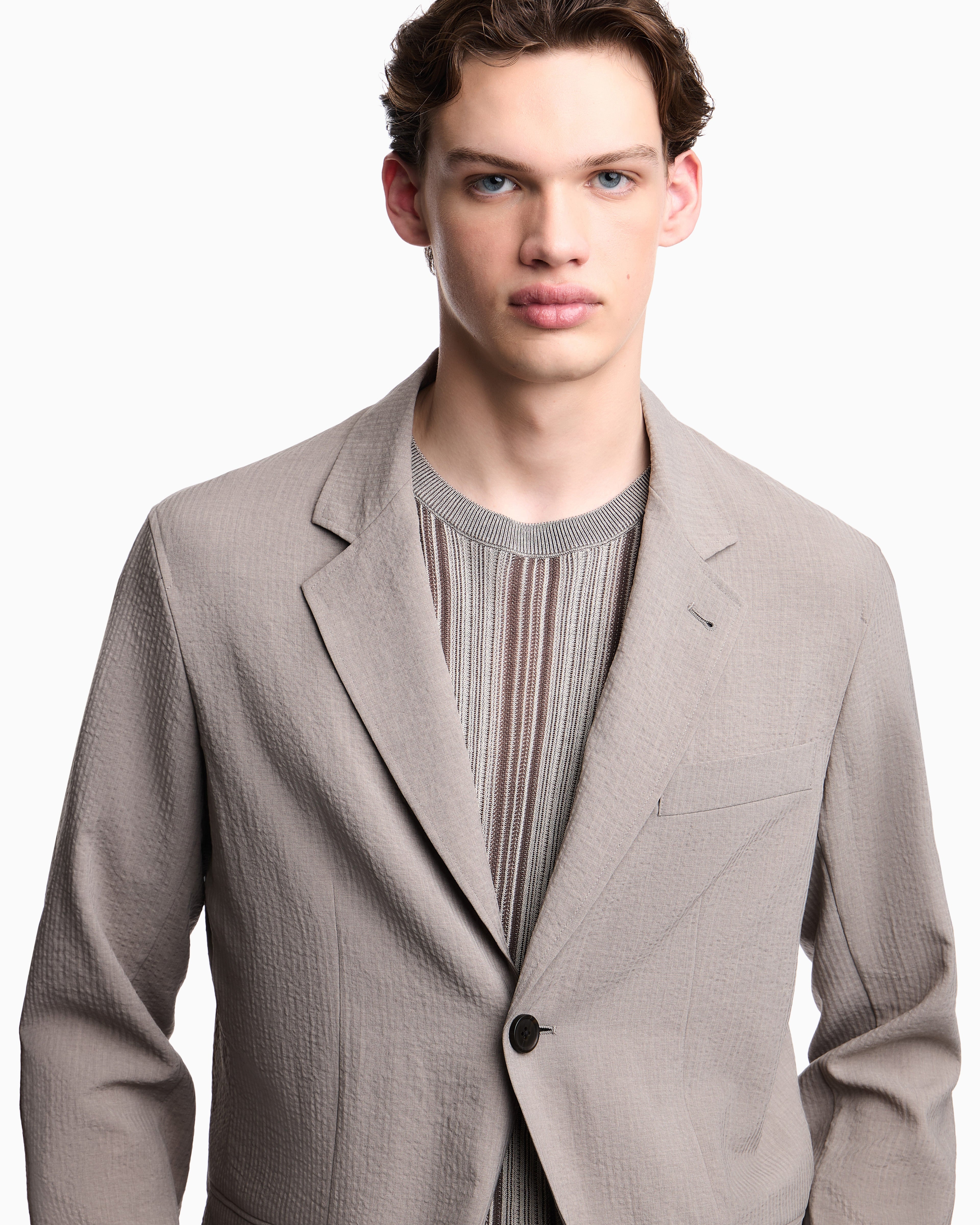 Emporio Armani Single-breasted jacket in technical seersucker fabric