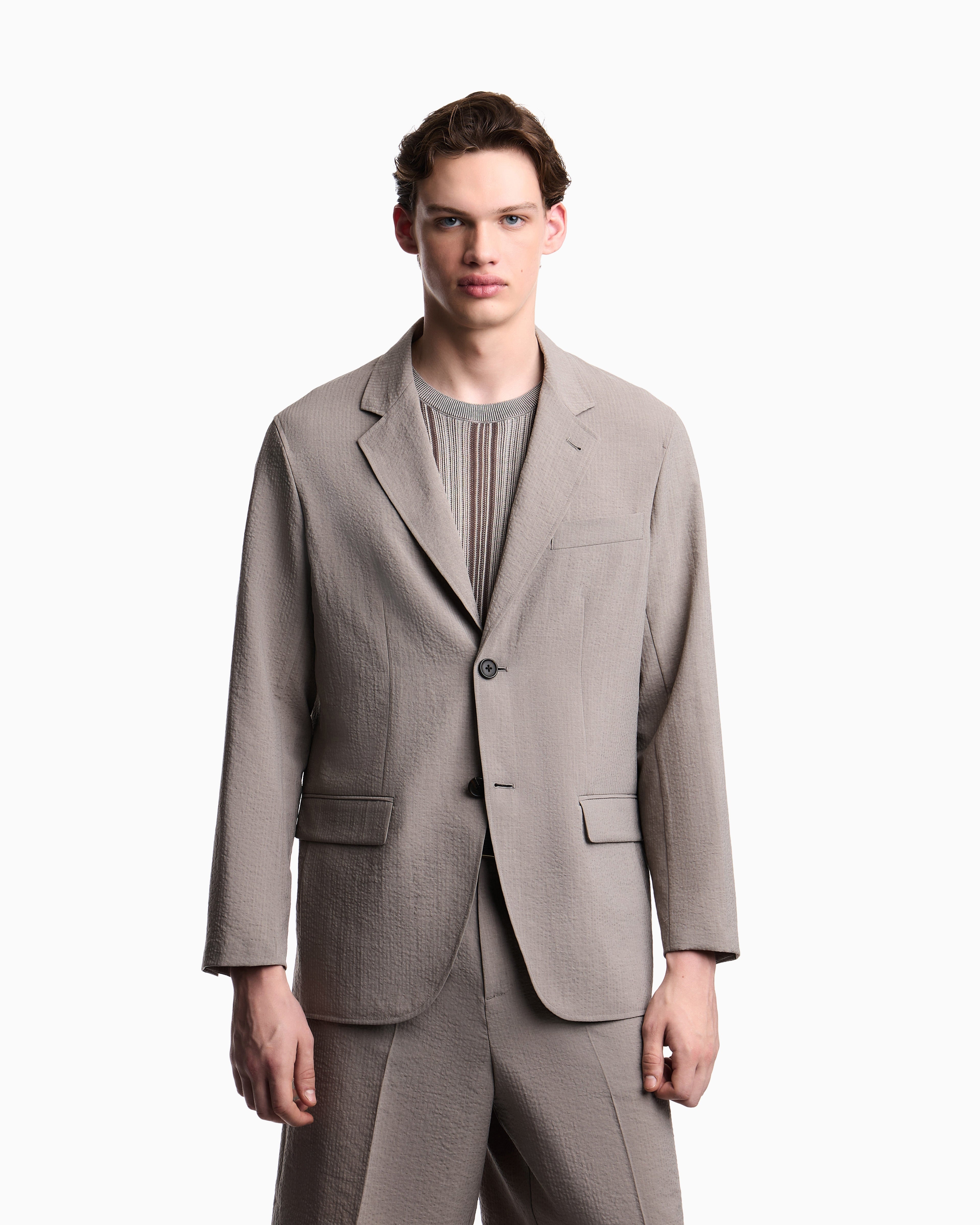 Emporio Armani Single-breasted jacket in technical seersucker fabric