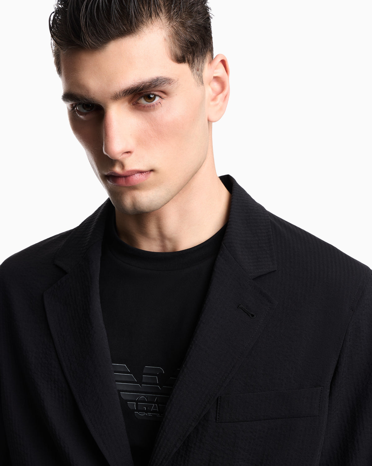 Emporio Armani Single-breasted jacket in technical seersucker fabric