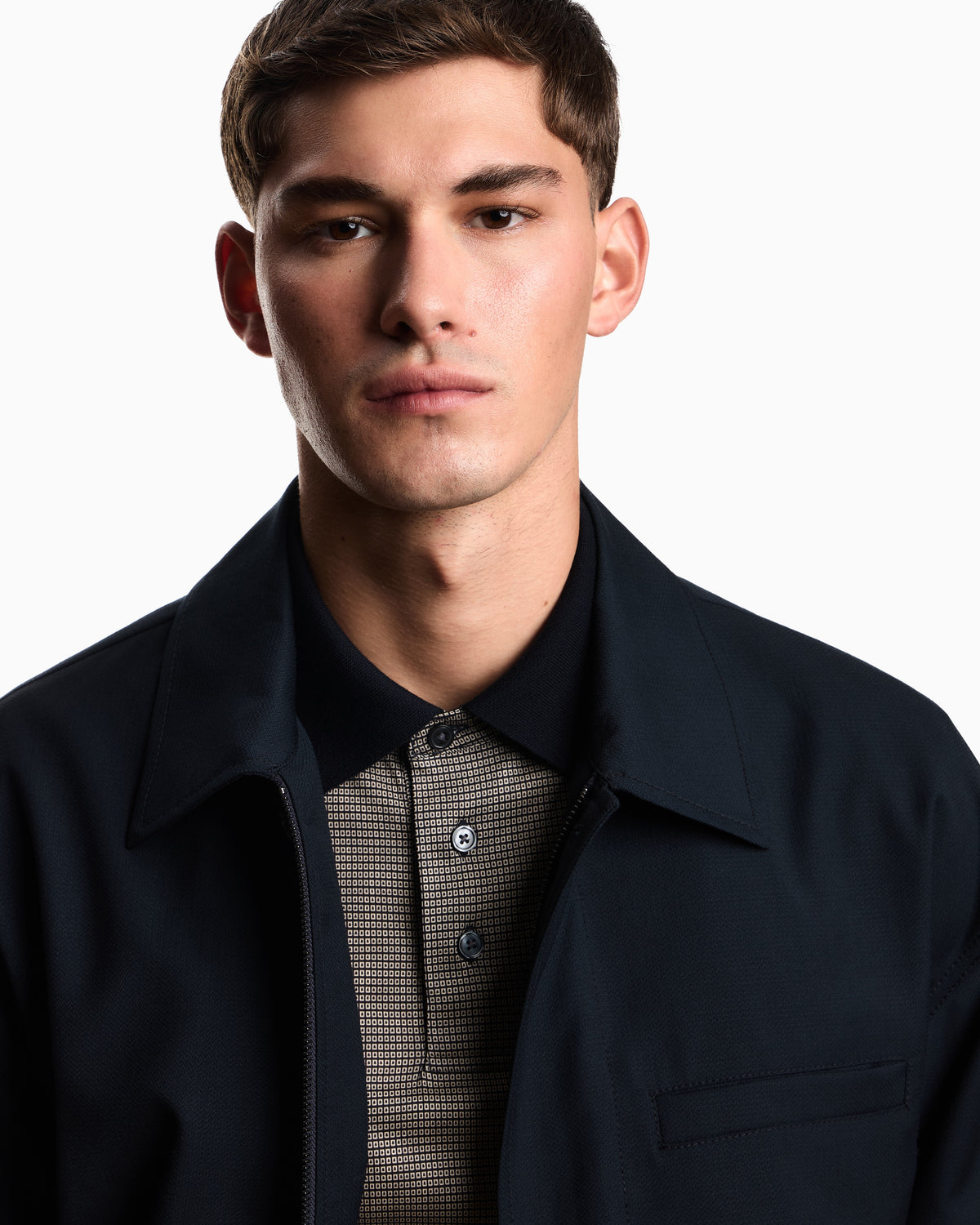 Emporio Armani Lyocell-blend jersey polo shirt with all-over micro-pattern print