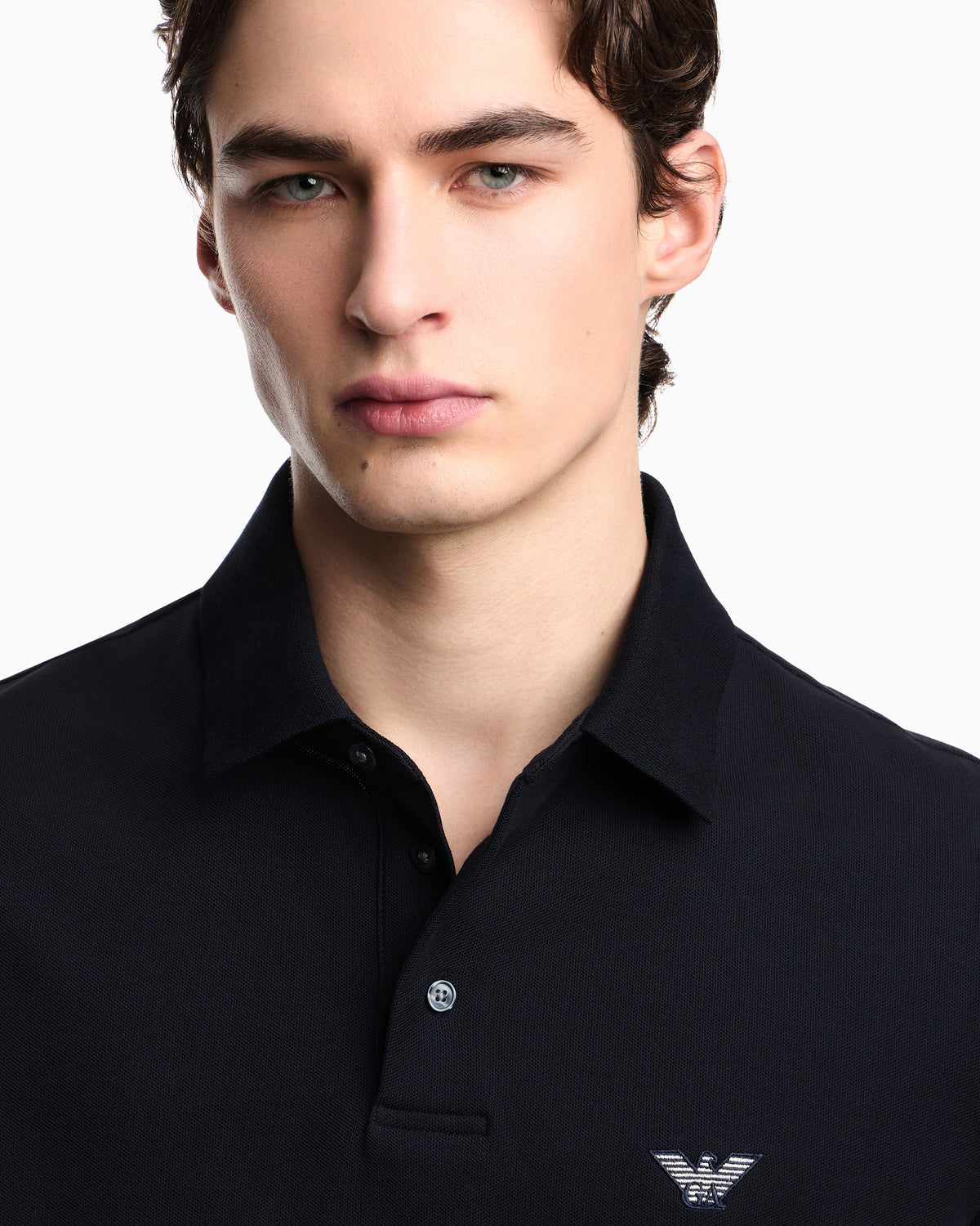 Emporio Armani Piqué polo shirt with embroidered eagle