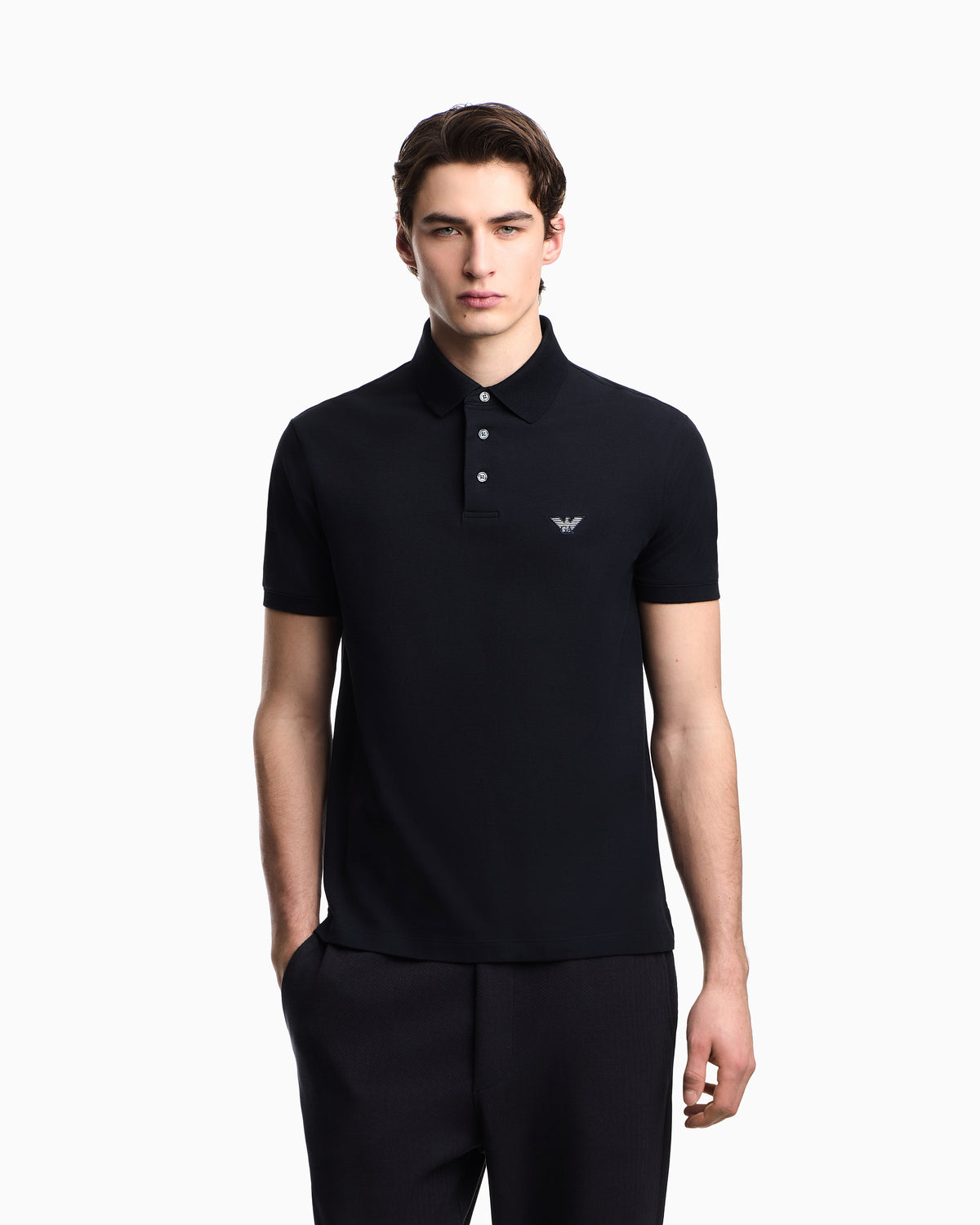 Emporio Armani Piqué polo shirt with embroidered eagle