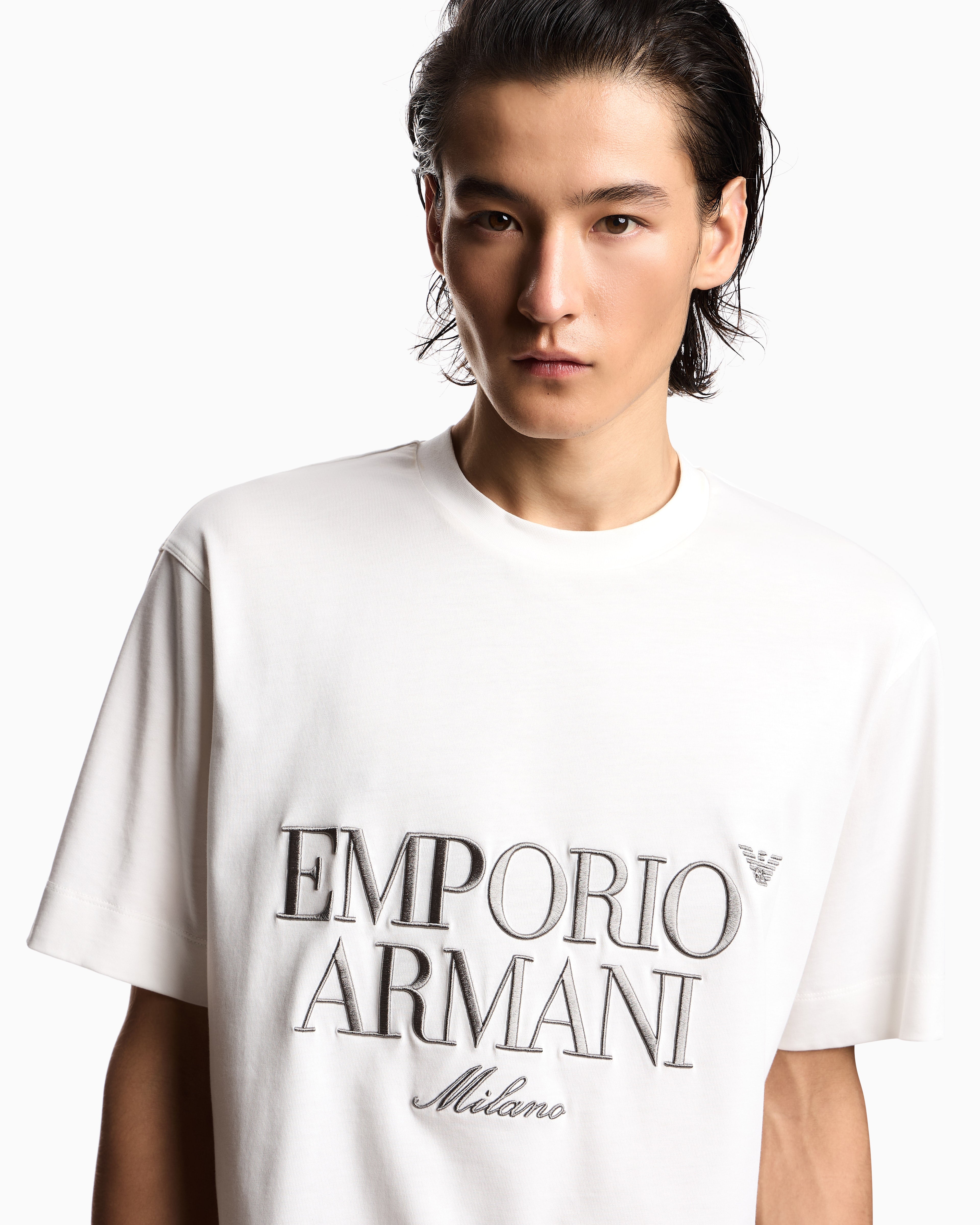 Emporio Armani Heavy jersey T-shirt with embossed logo embroidery
