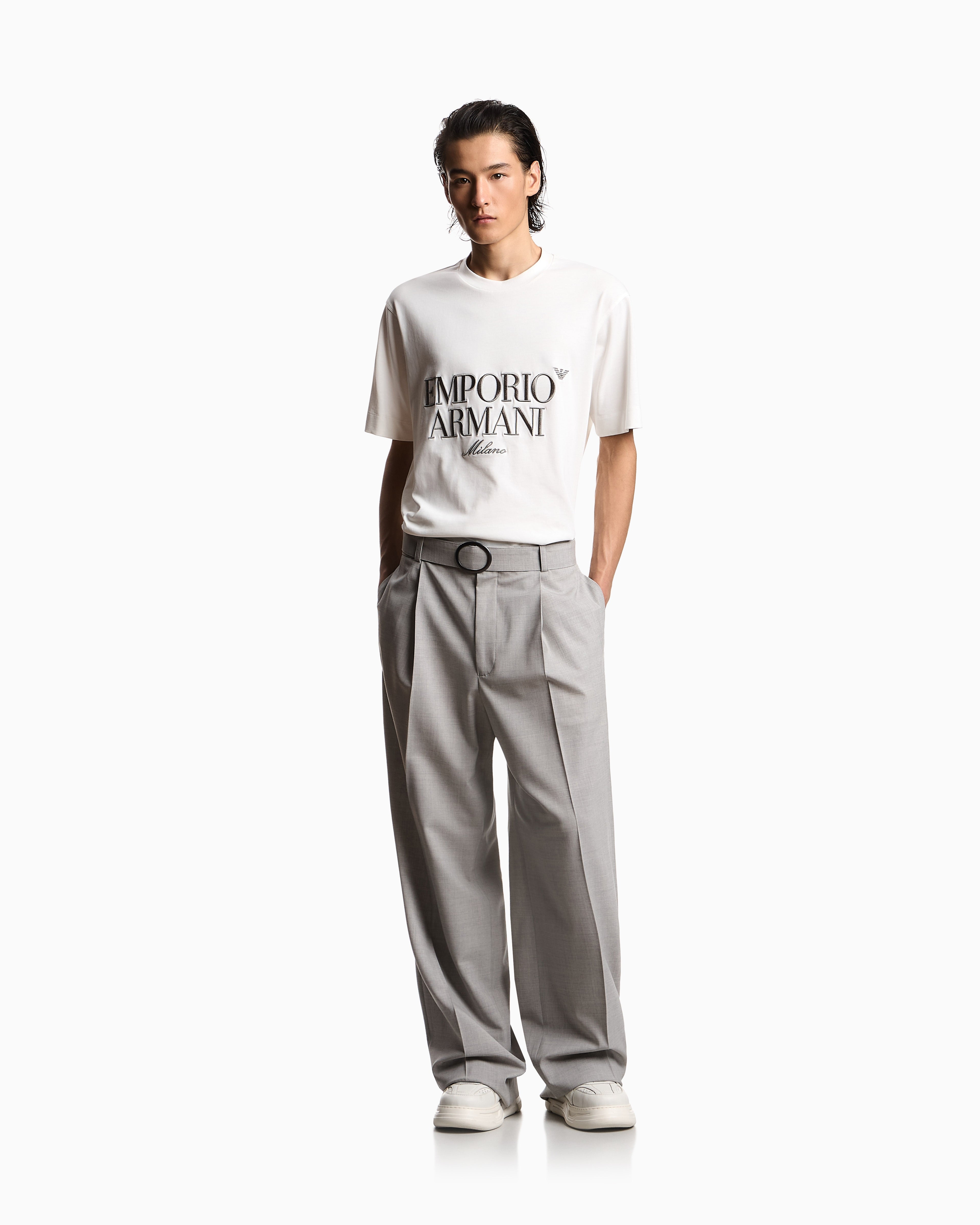 Emporio Armani Heavy jersey T-shirt with embossed logo embroidery