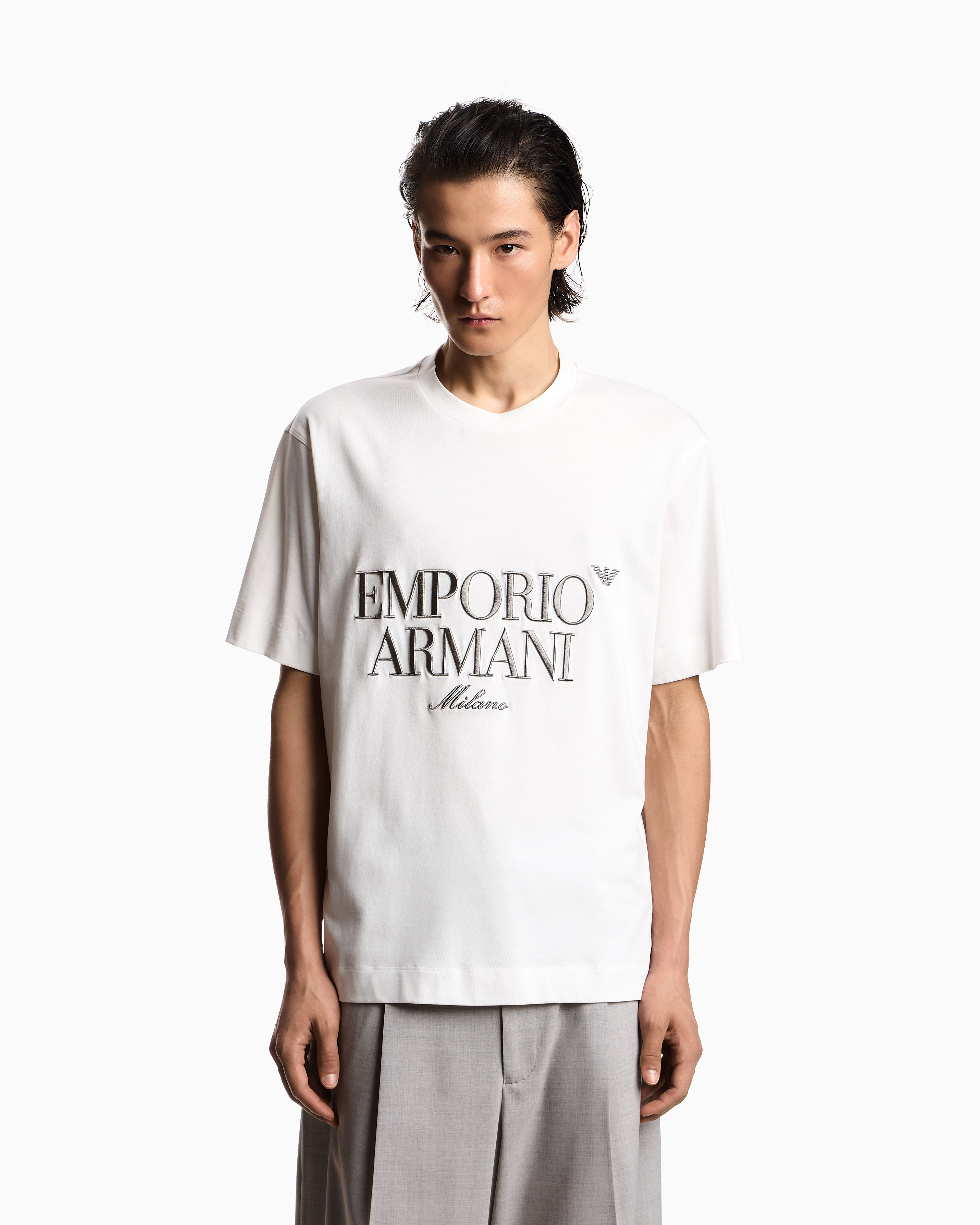 Emporio Armani Heavy jersey T-shirt with embossed logo embroidery