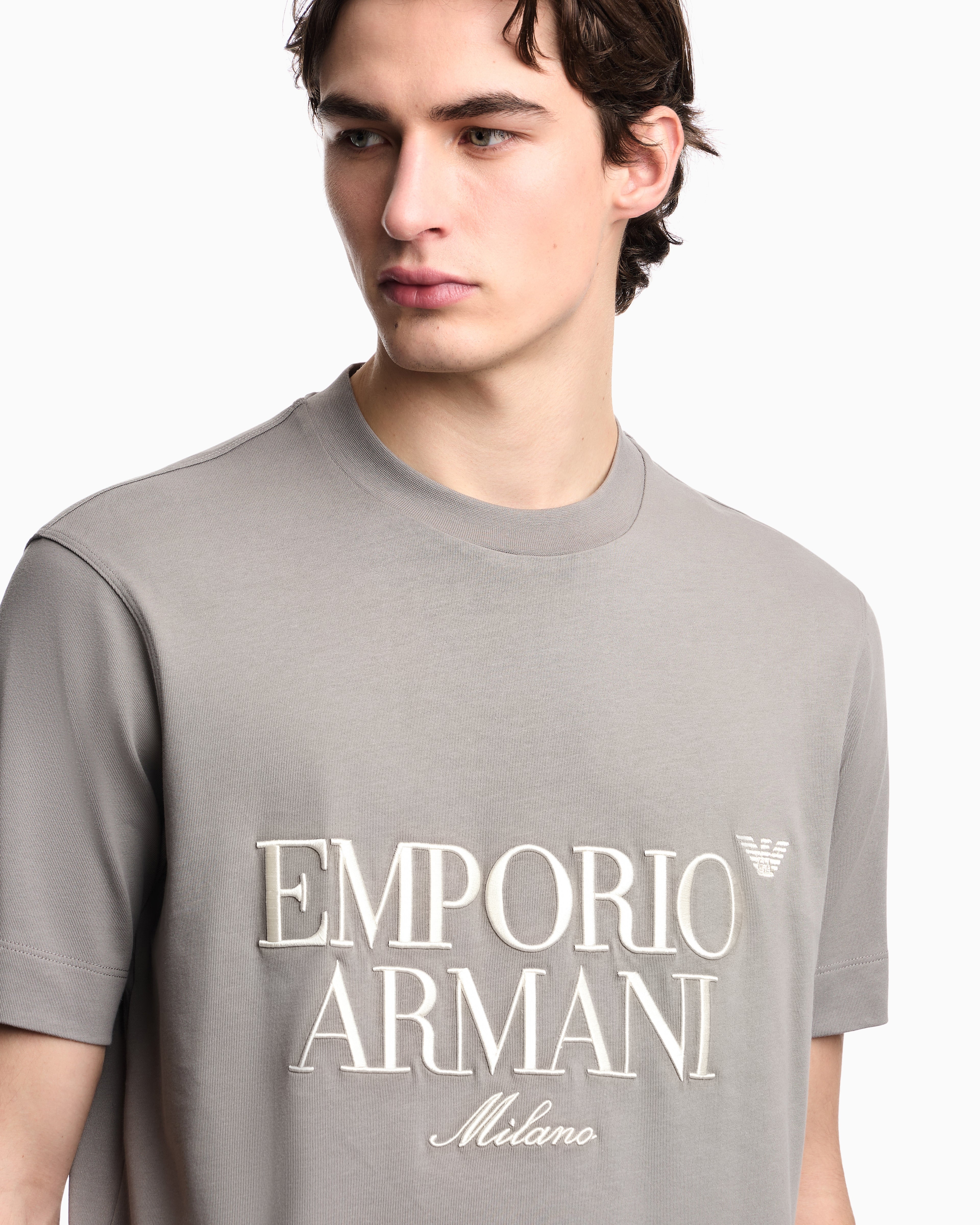 Emporio Armani Heavy jersey T-shirt with embossed logo embroidery