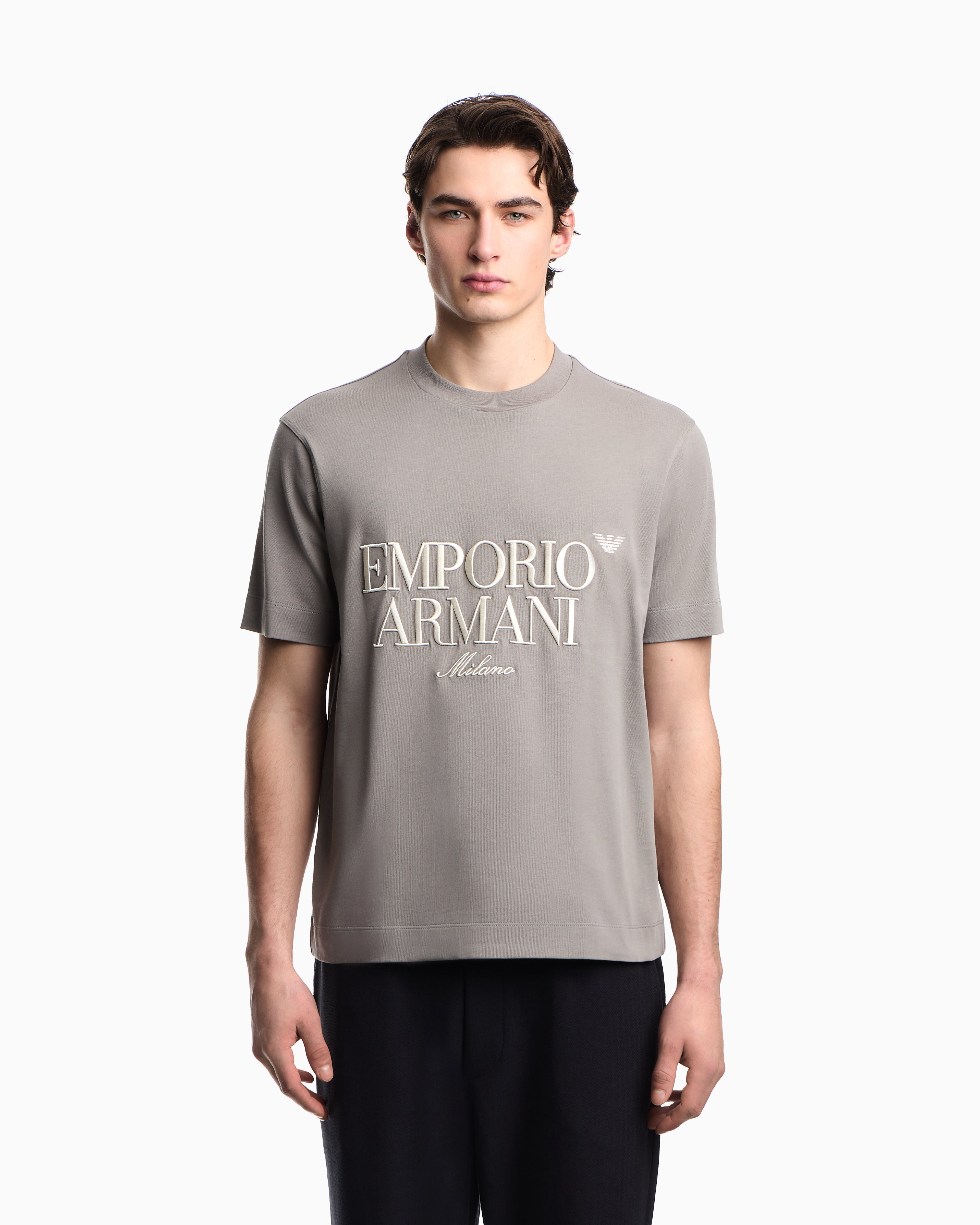 Emporio Armani Heavy jersey T-shirt with embossed logo embroidery
