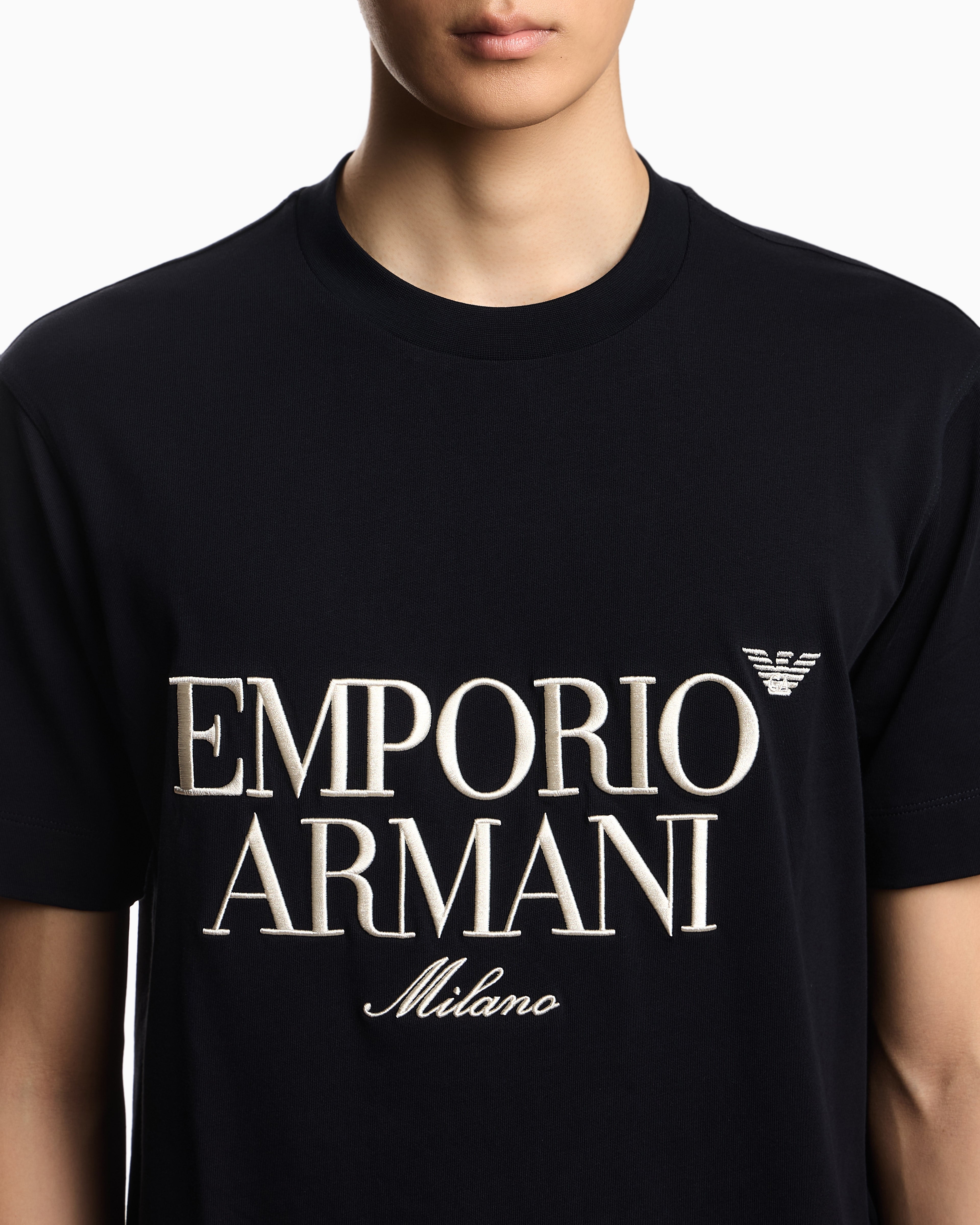 Emporio Armani Heavy jersey T-shirt with embossed logo embroidery