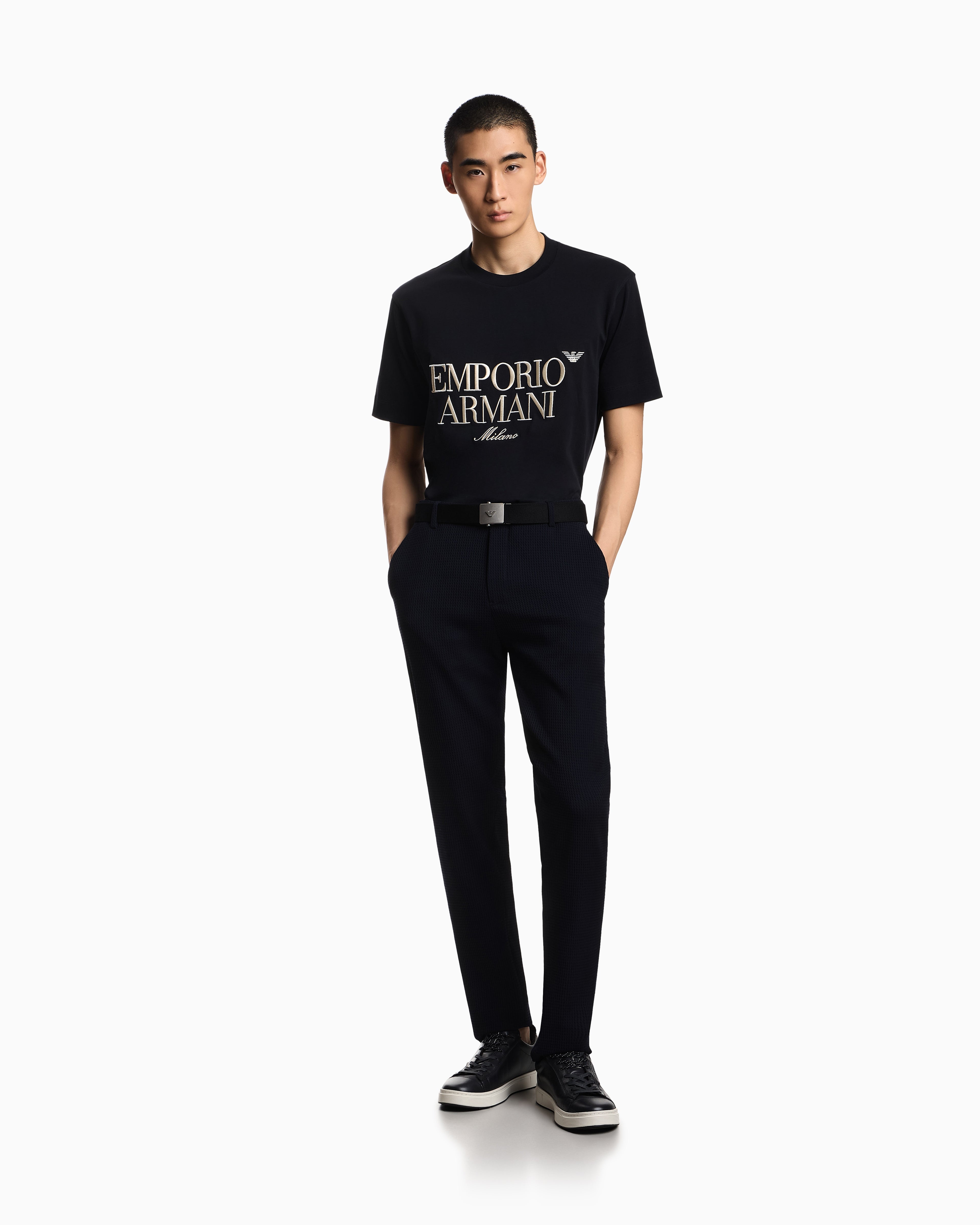 Emporio Armani Heavy jersey T-shirt with embossed logo embroidery