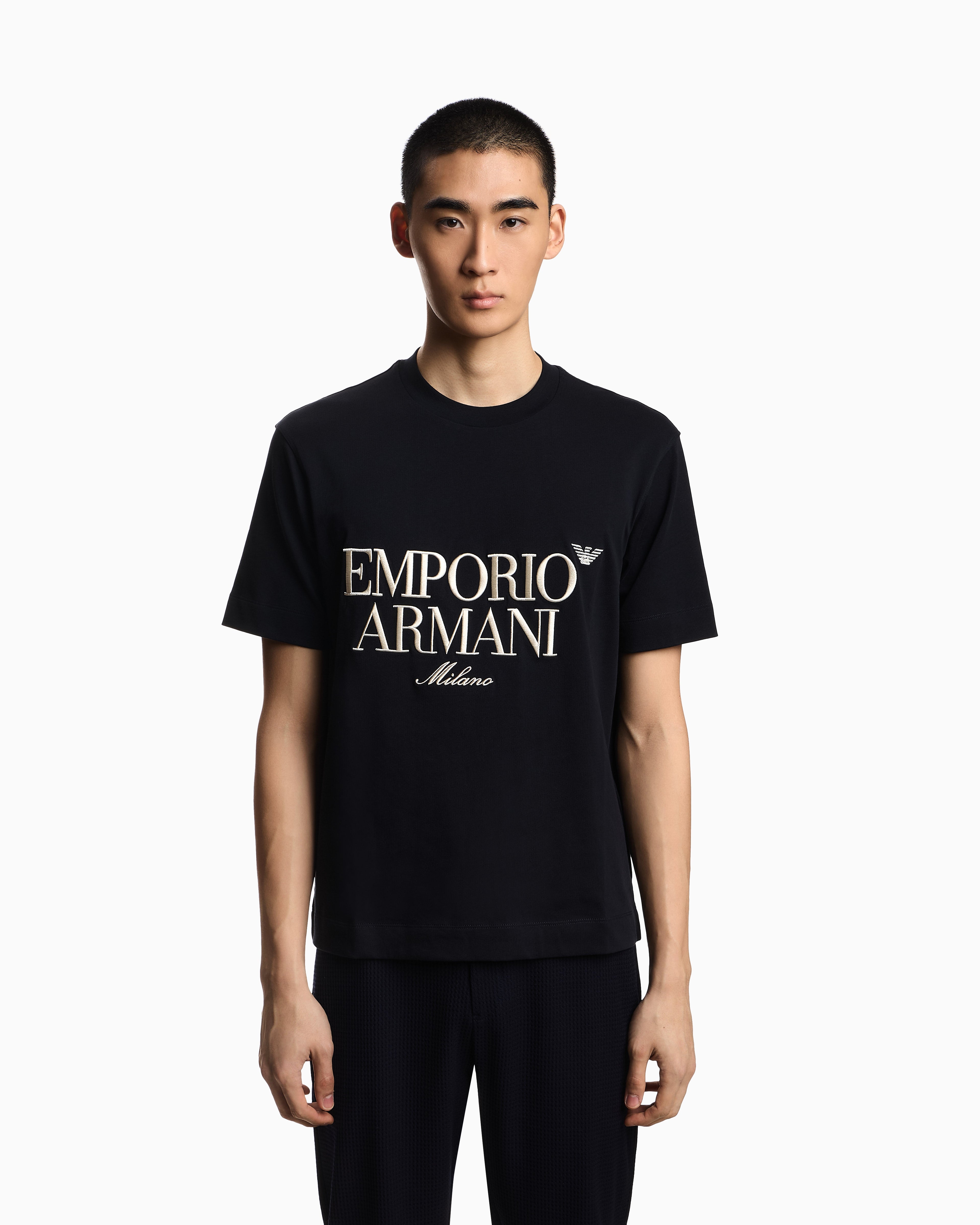 Emporio Armani Heavy jersey T-shirt with embossed logo embroidery
