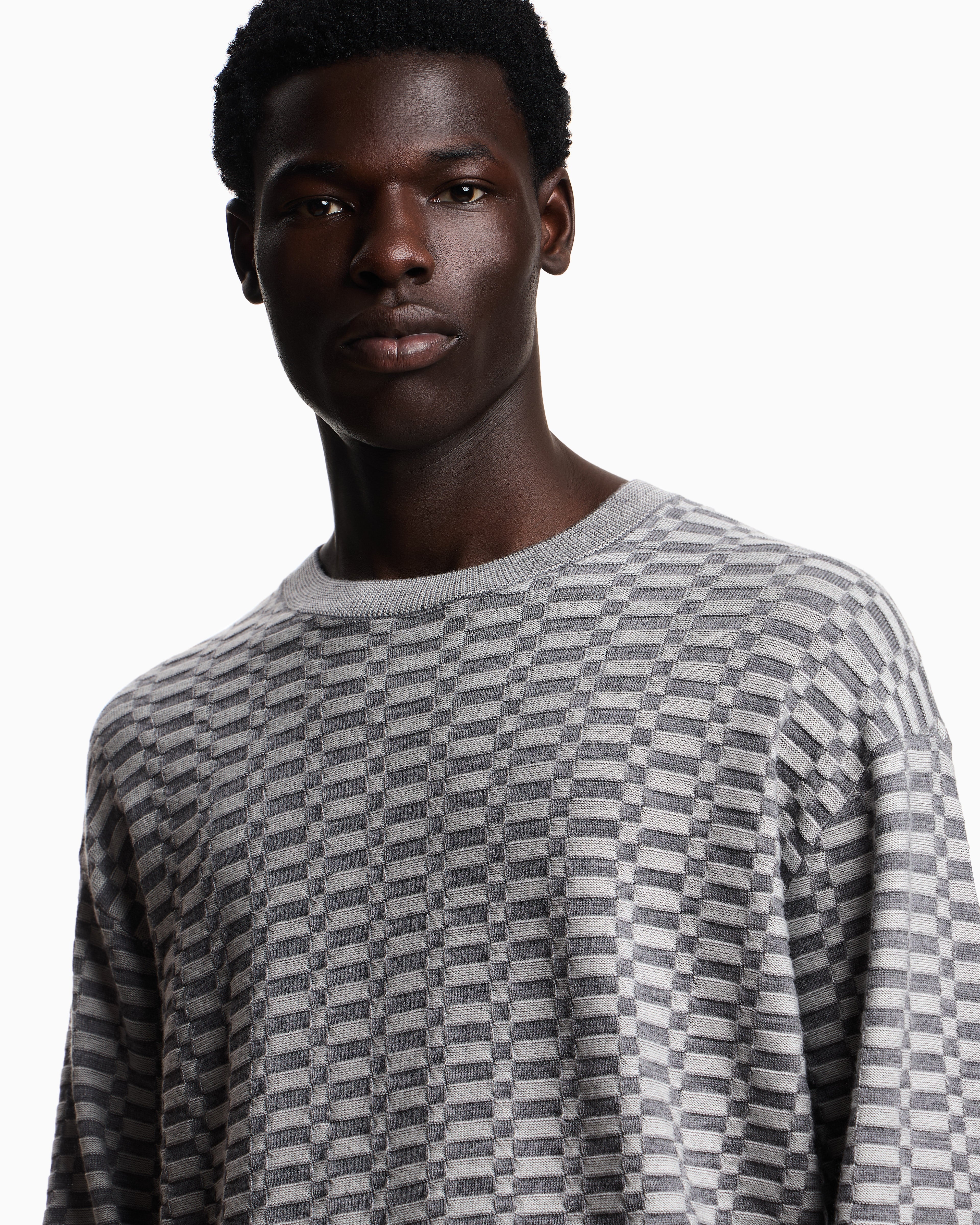 Emporio Armani Op-art textured virgin wool jumper