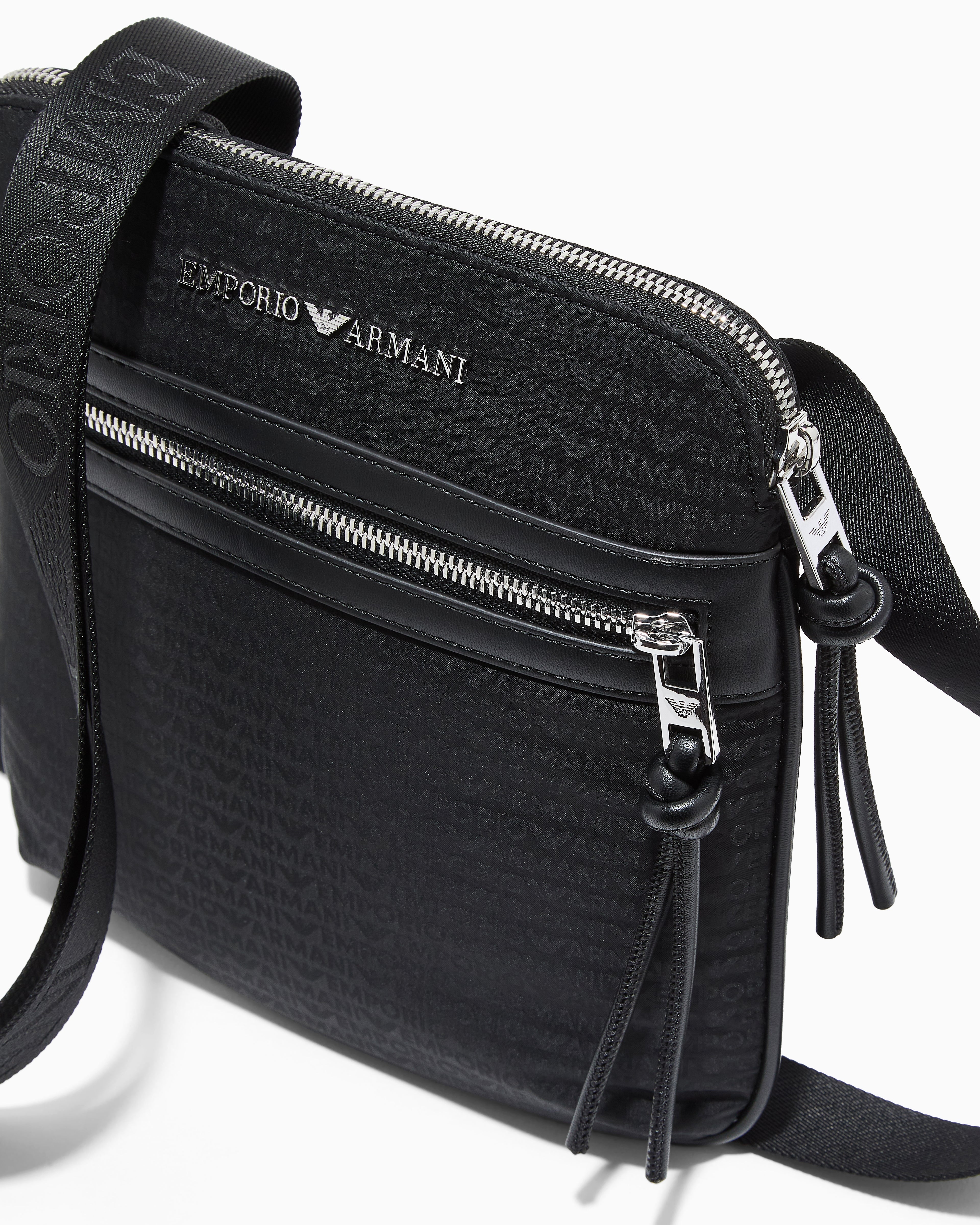 Emporio Armani Nylon flat shoulder bag with monogram lettering